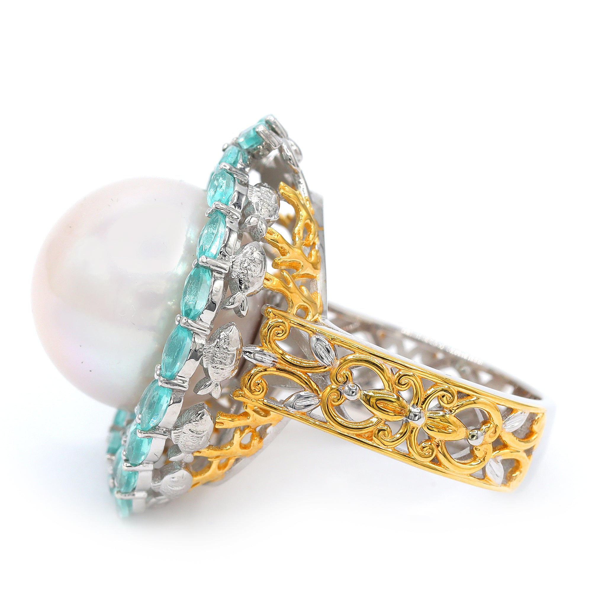 Couture Gems One-of-a-Kind 24K Palladium Silver Edison White Pearl & Dauphin Apatite Ring