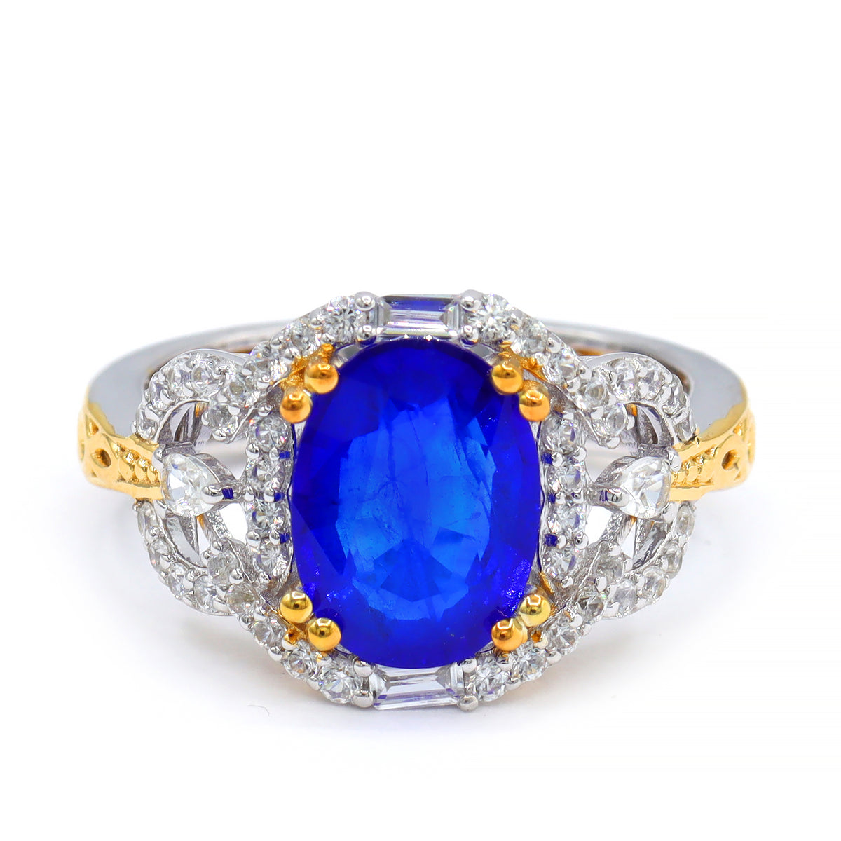 Couture Gems One-of-a-Kind 24K Palladium Silver 4.66ctw Cobalt Blue Spinel & White Zircon Ring