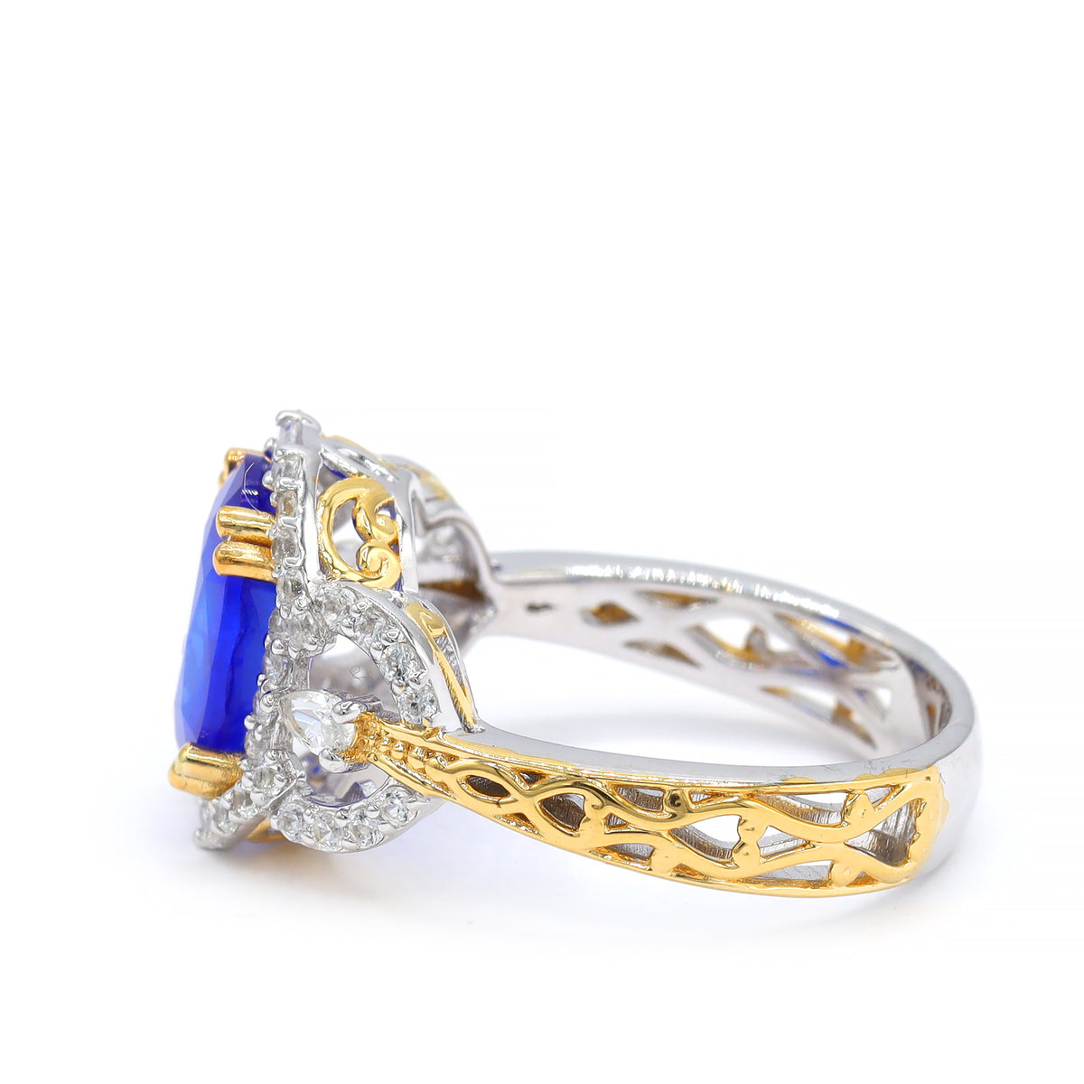 Couture Gems One-of-a-Kind 24K Palladium Silver 4.66ctw Cobalt Blue Spinel & White Zircon Ring