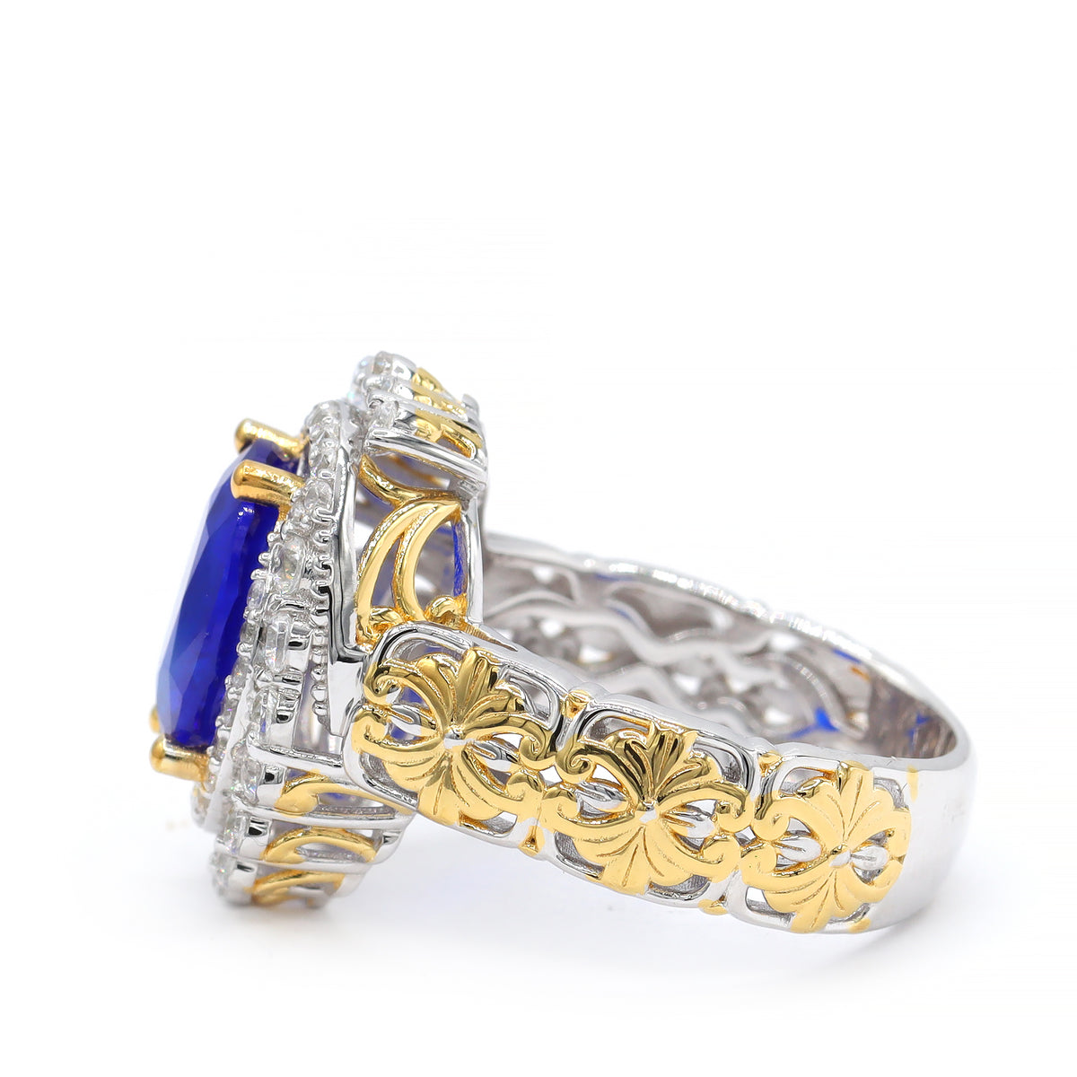 Couture Gems One-of-a-Kind 24K Palladium Silver 4.83ctw Cobalt Blue Spinel & White Zircon Ring