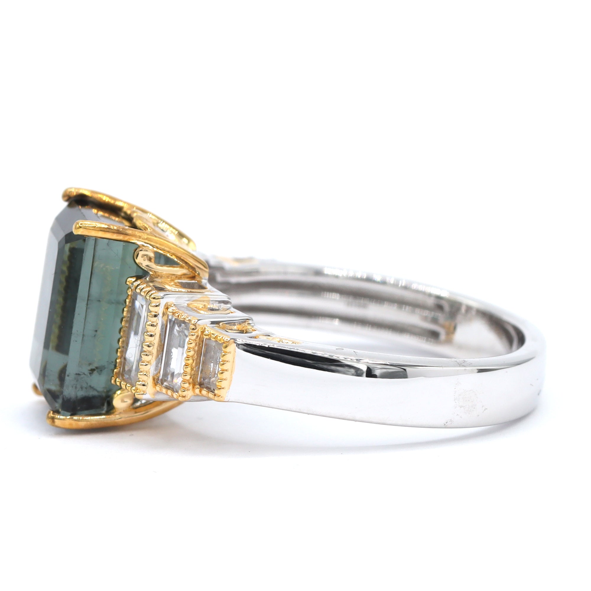 Couture Gems One-of-a-Kind 24K Palladium Silver 6.02ctw Indicolite Tourmaline & White Zircon Ring