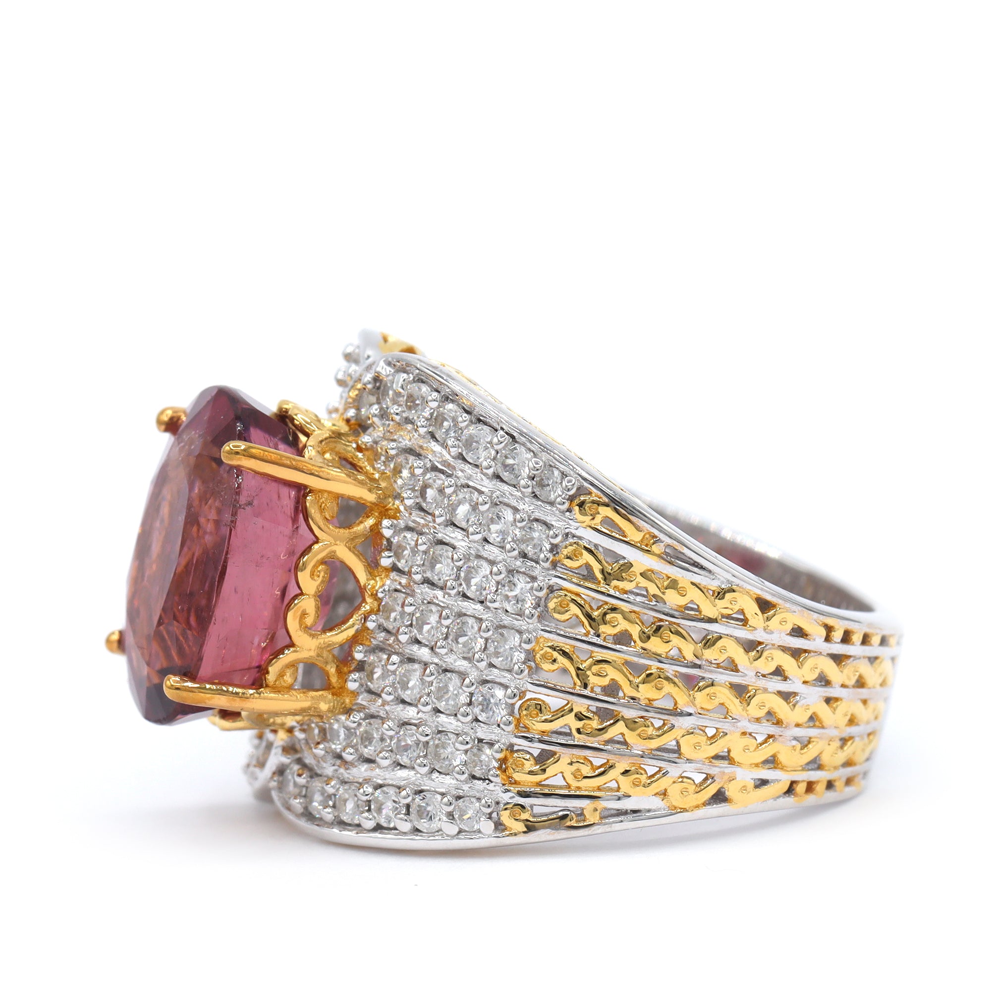 Couture Gems One-of-a-Kind 24K Palladium Silver 8.72ctw Sunset Tourmaline & White Zircon Ring