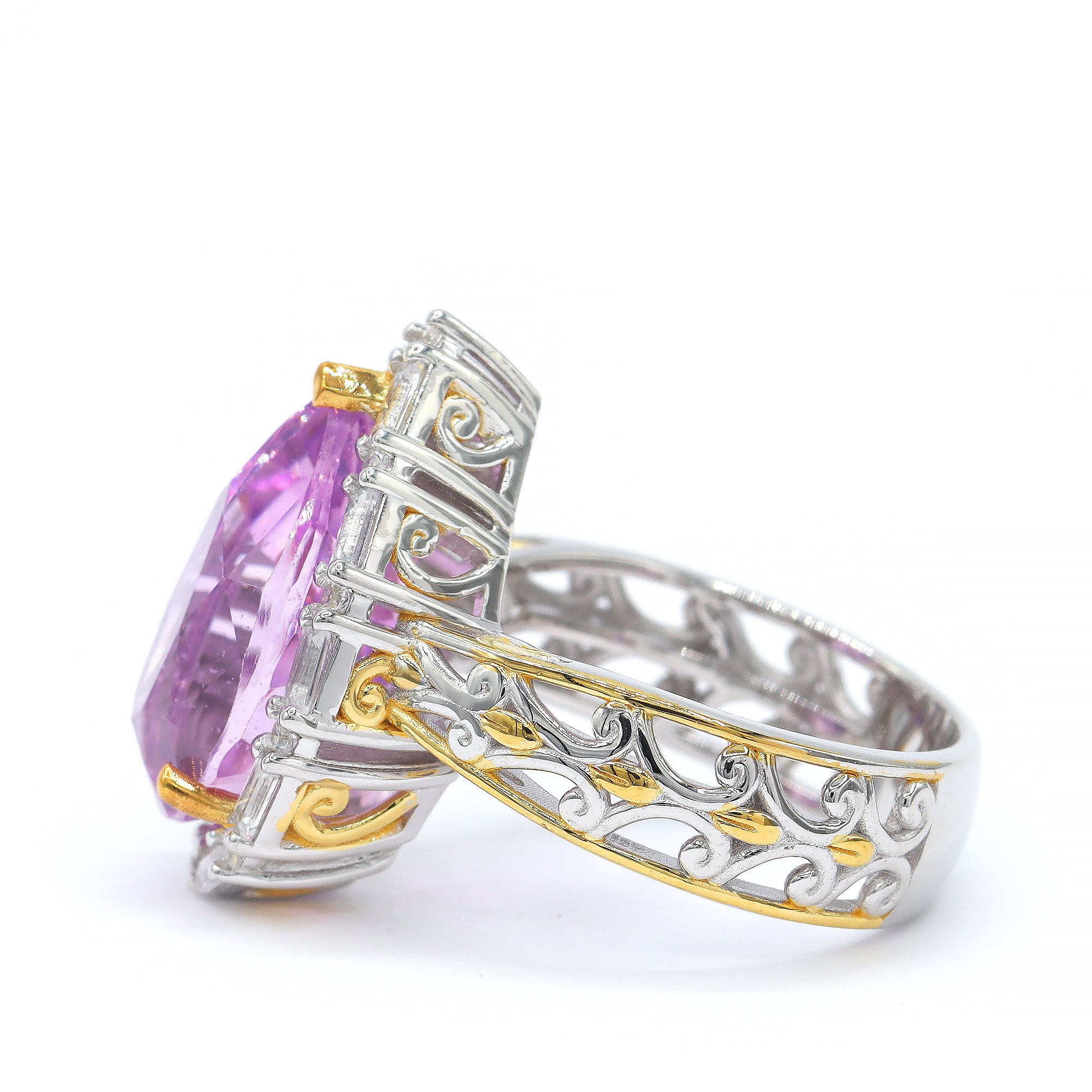 Gems en Vogue One-of-a-Kind 24K Palladium Silver 10.68ctw Pink Kunzite & White Zircon Halo Ring