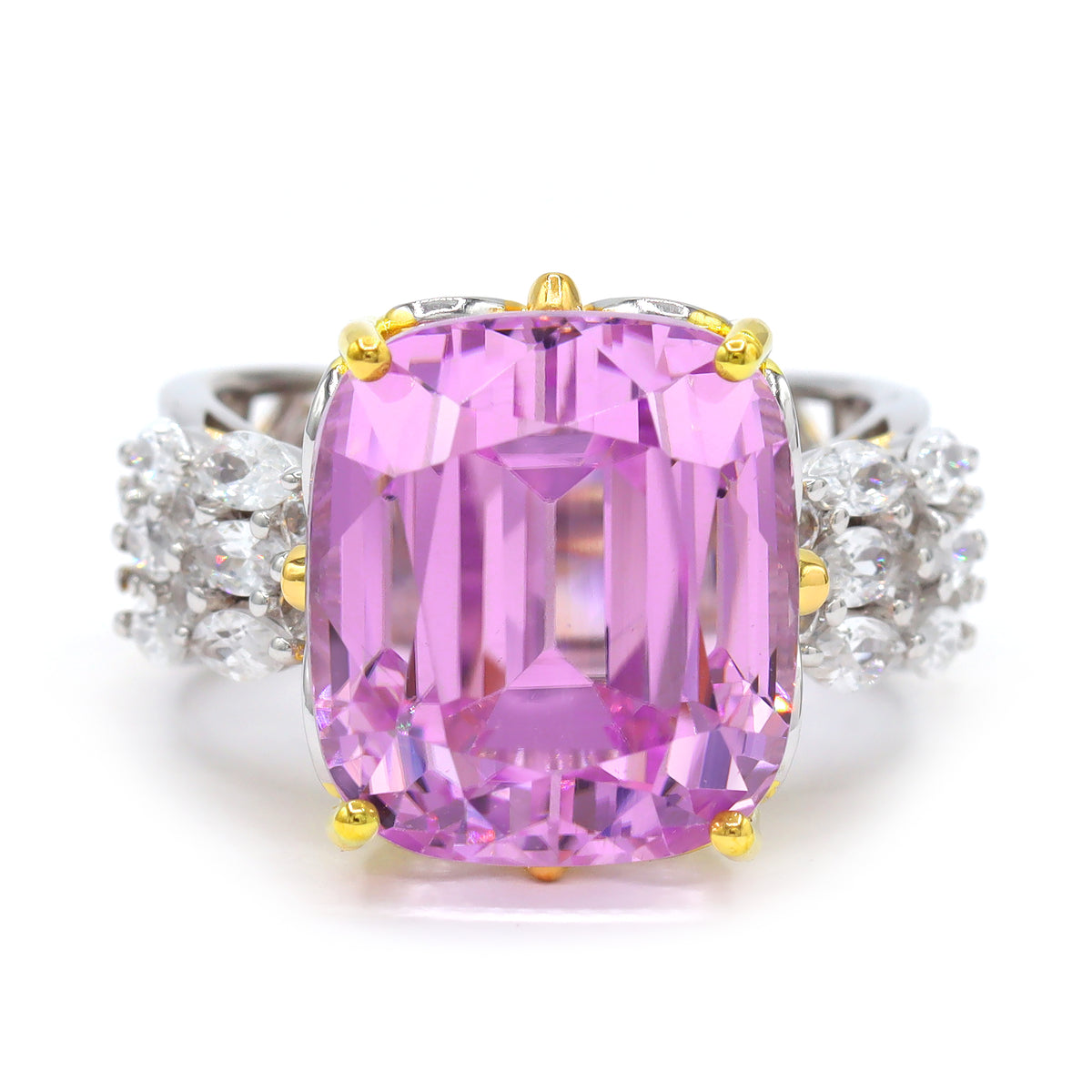 Gems en Vogue One-of-a-Kind 24K Palladium Silver 19.81ctw Pink Kunzite & White Zircon Ring