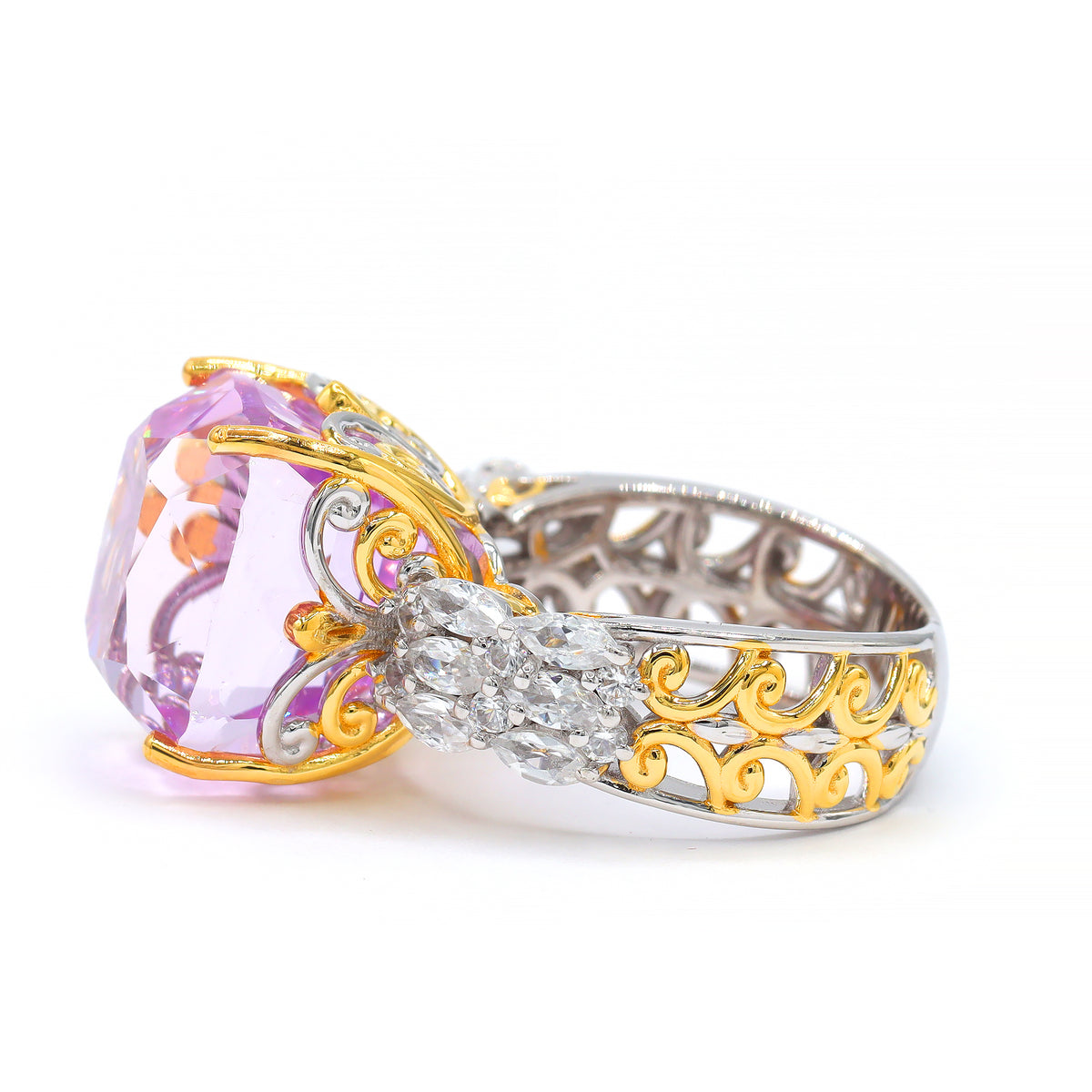 Gems en Vogue One-of-a-Kind 24K Palladium Silver 19.81ctw Pink Kunzite & White Zircon Ring