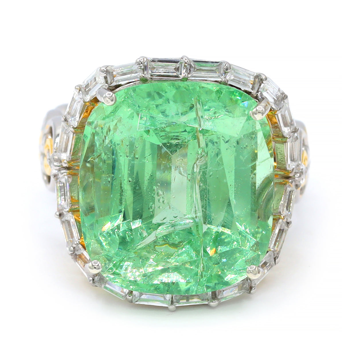 Couture Gems One-of-a-Kind 24K Palladium Silver 21.72ctw Apple Green Apatite & White Zircon Ring