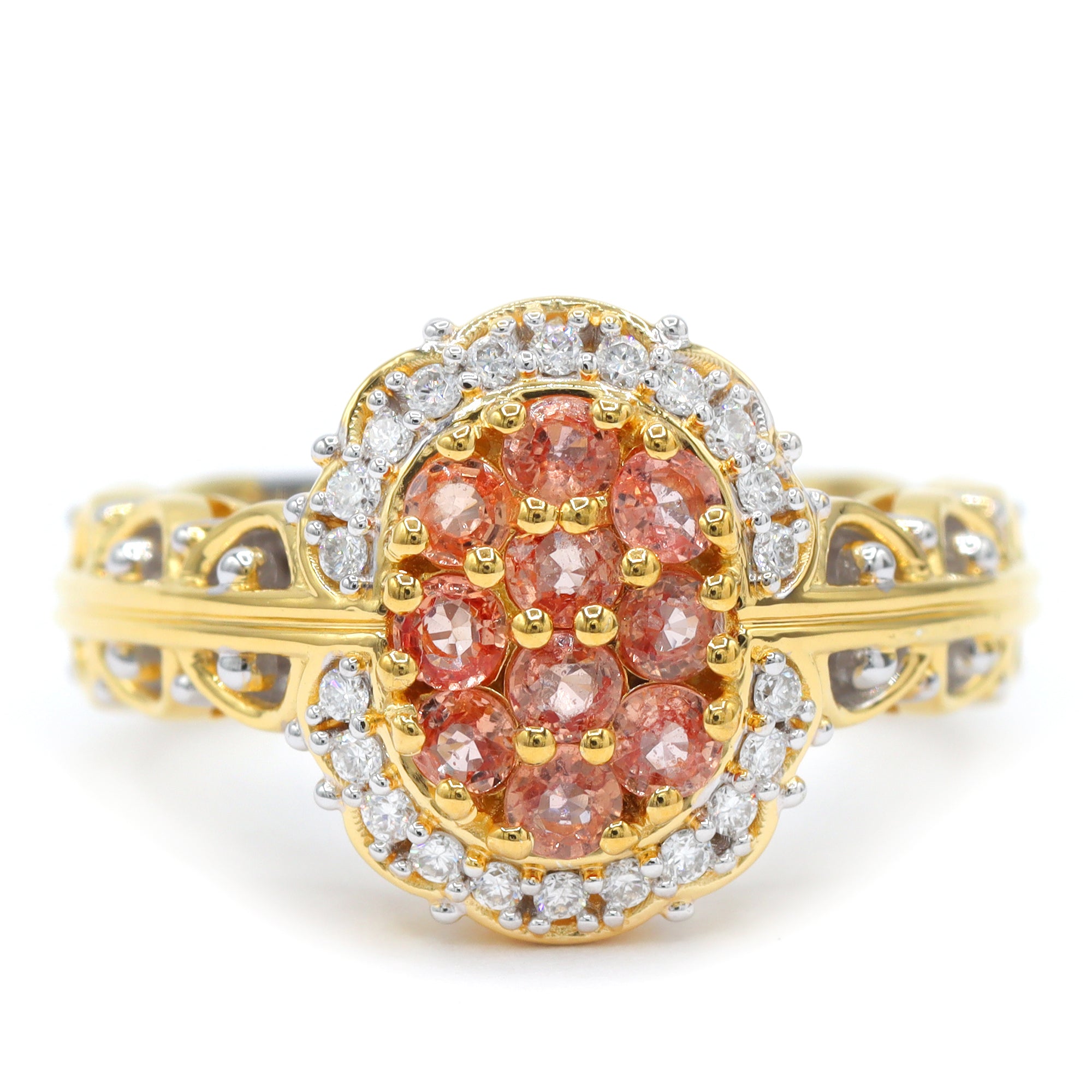 Gems en Vogue 24K Palladium Silver 1.20ctw Padparadscha Sapphire & Lab Grown Diamond Halo Ring