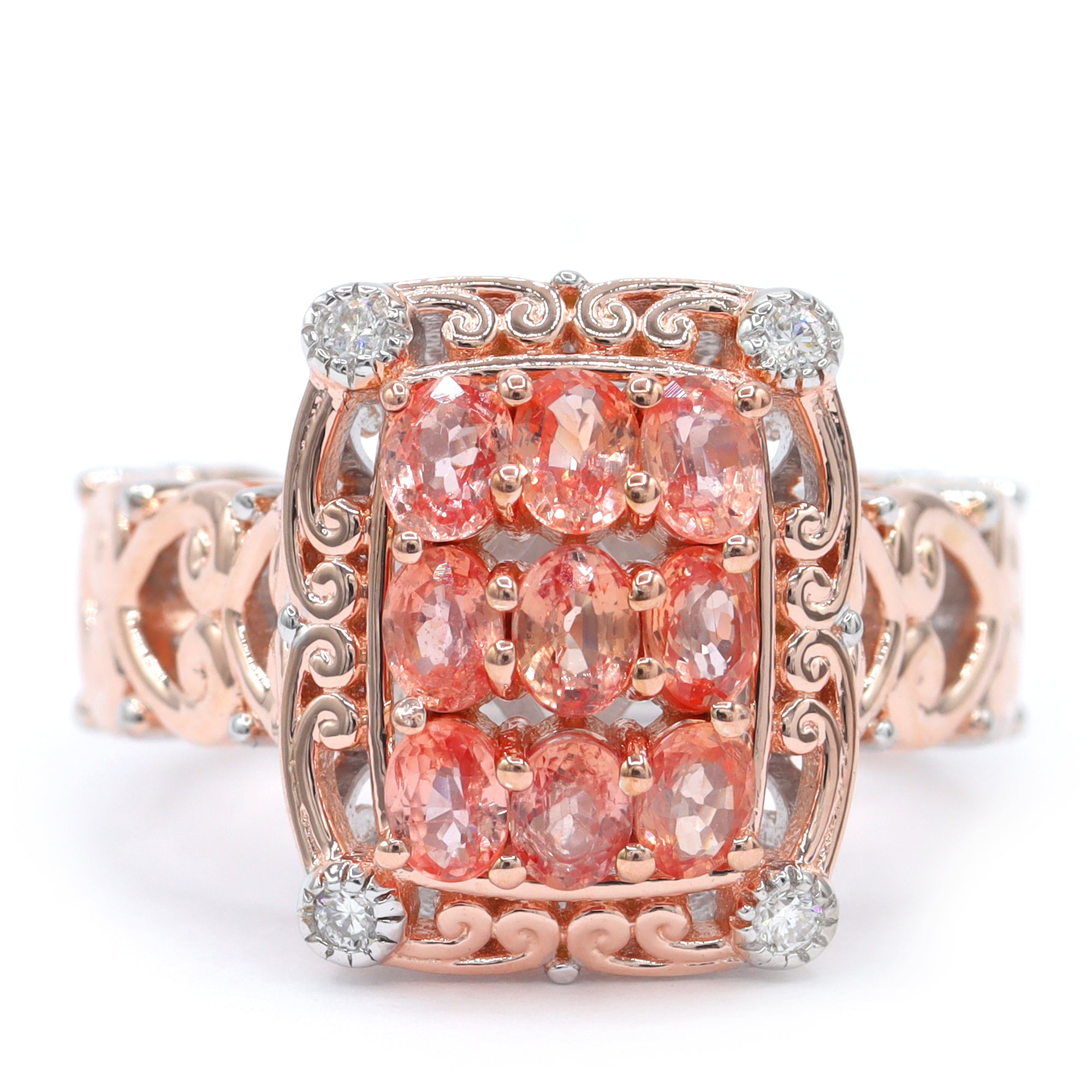 Gems en Vogue 18K Palladium Silver 1.32ctw Padparadscha Sapphire & Lab Grown Diamond Ring