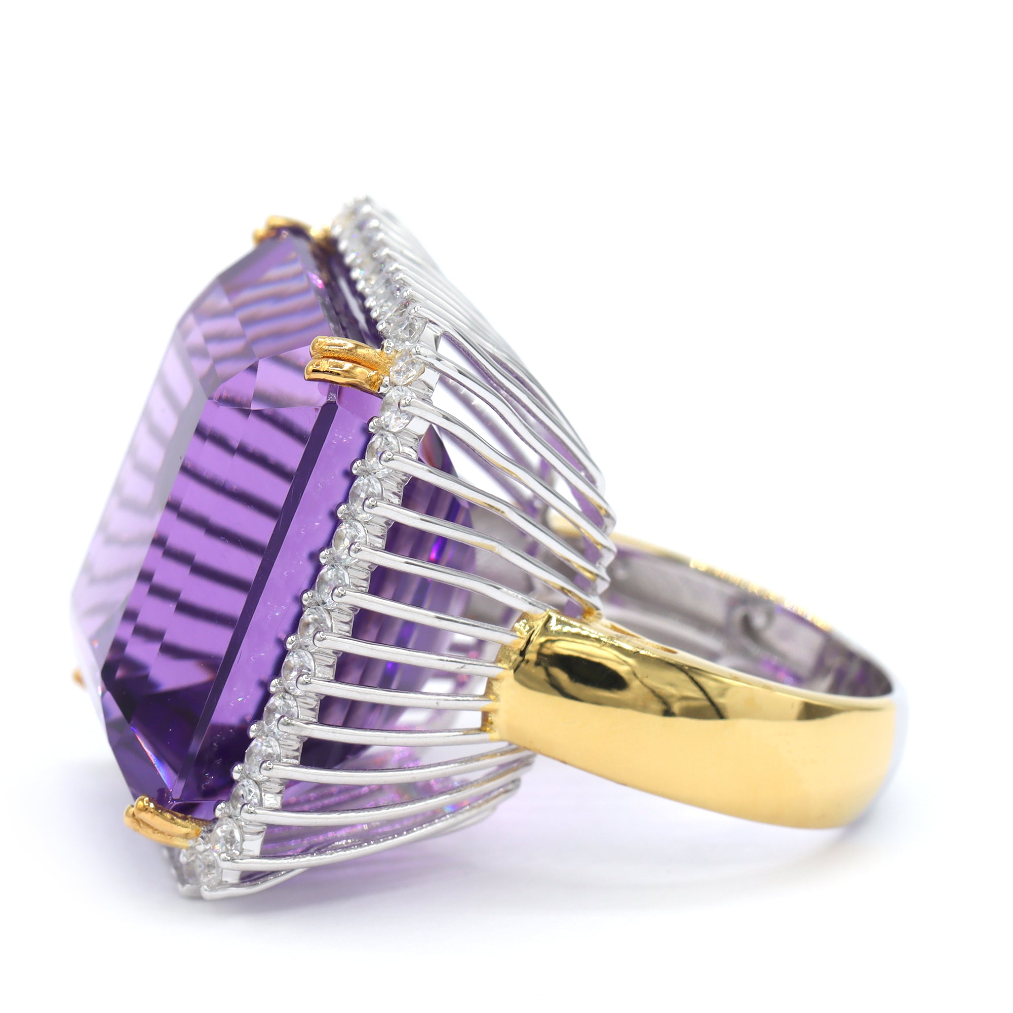 Couture Gems One-of-a-Kind 24K Palladium Silver 63.44ctw Tanzanian Amethyst & White Zircon Halo Honker Ring