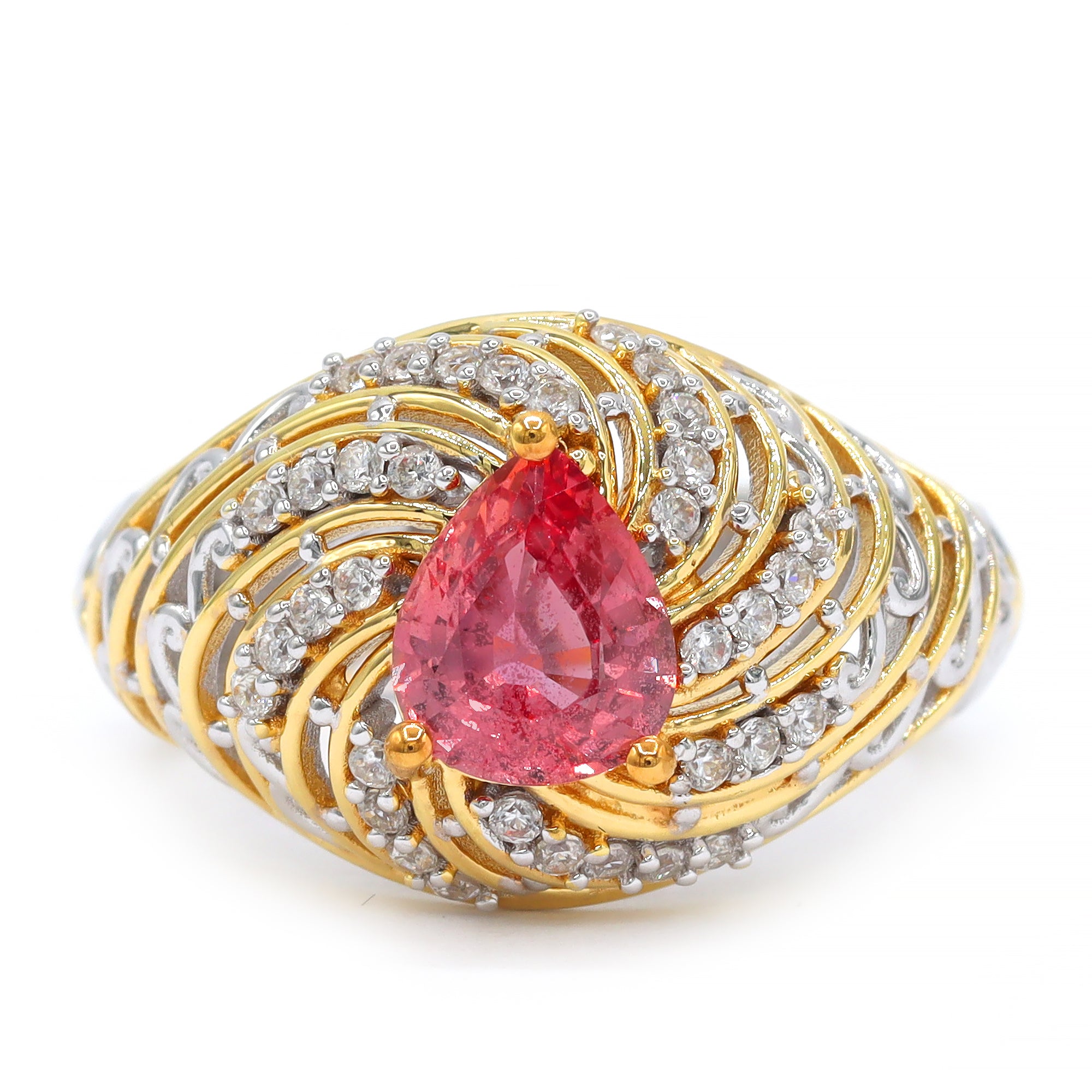 Couture Gems One-of-a-Kind 24K Palladium Silver 2.03ctw Padparadscha Sapphire & White Zircon Ring