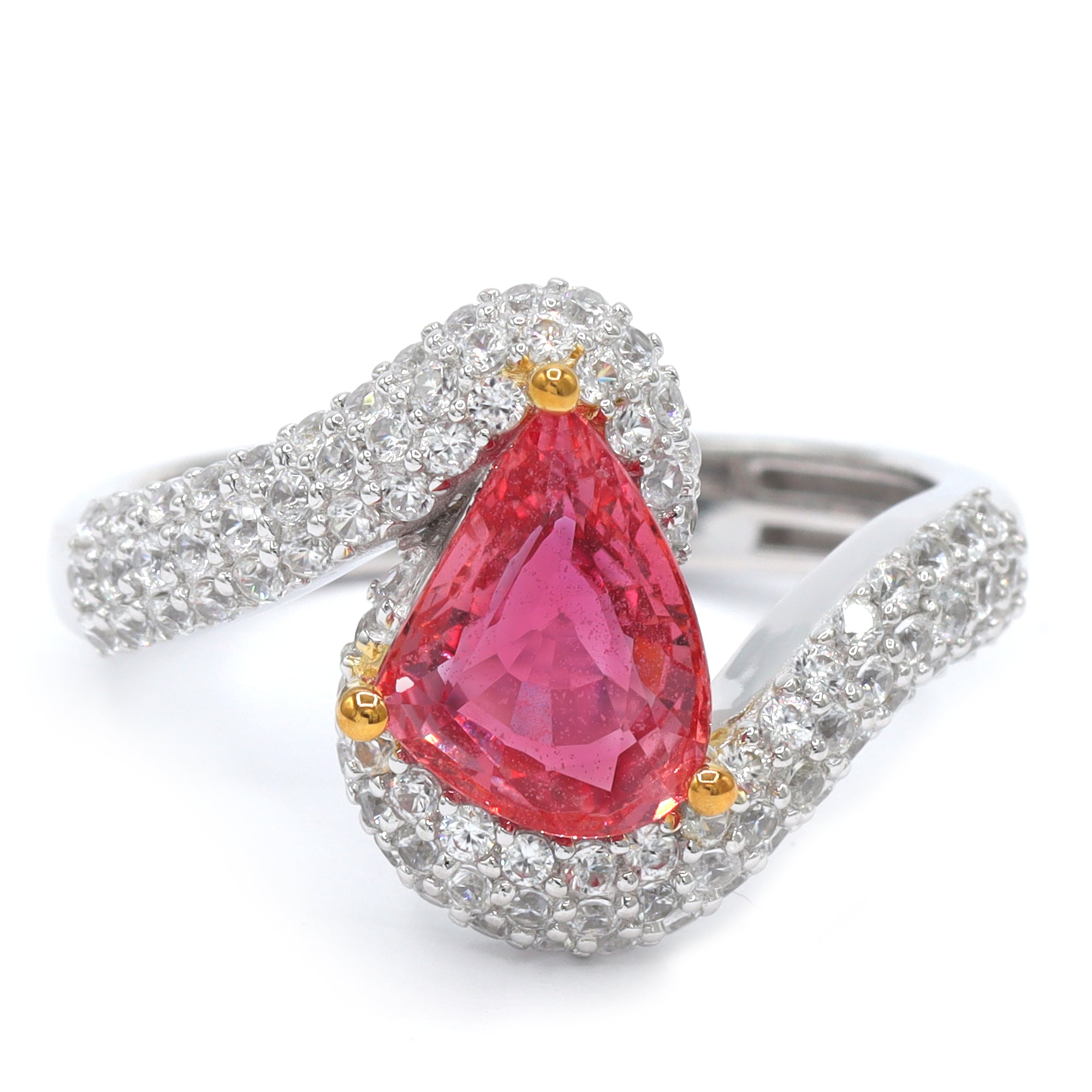 Couture Gems One-of-a-Kind 24K Palladium Silver 2.71ctw Padparadscha Sapphire & White Zircon Ring