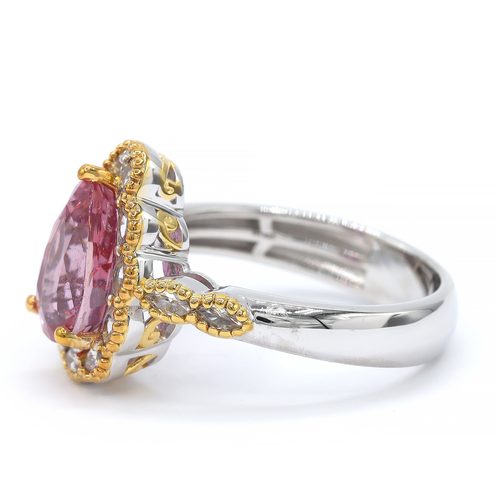 Couture Gems One-of-a-Kind 24K Palladium Silver 3.66ctw Lotus Pink Sapphire & White Zircon Ring