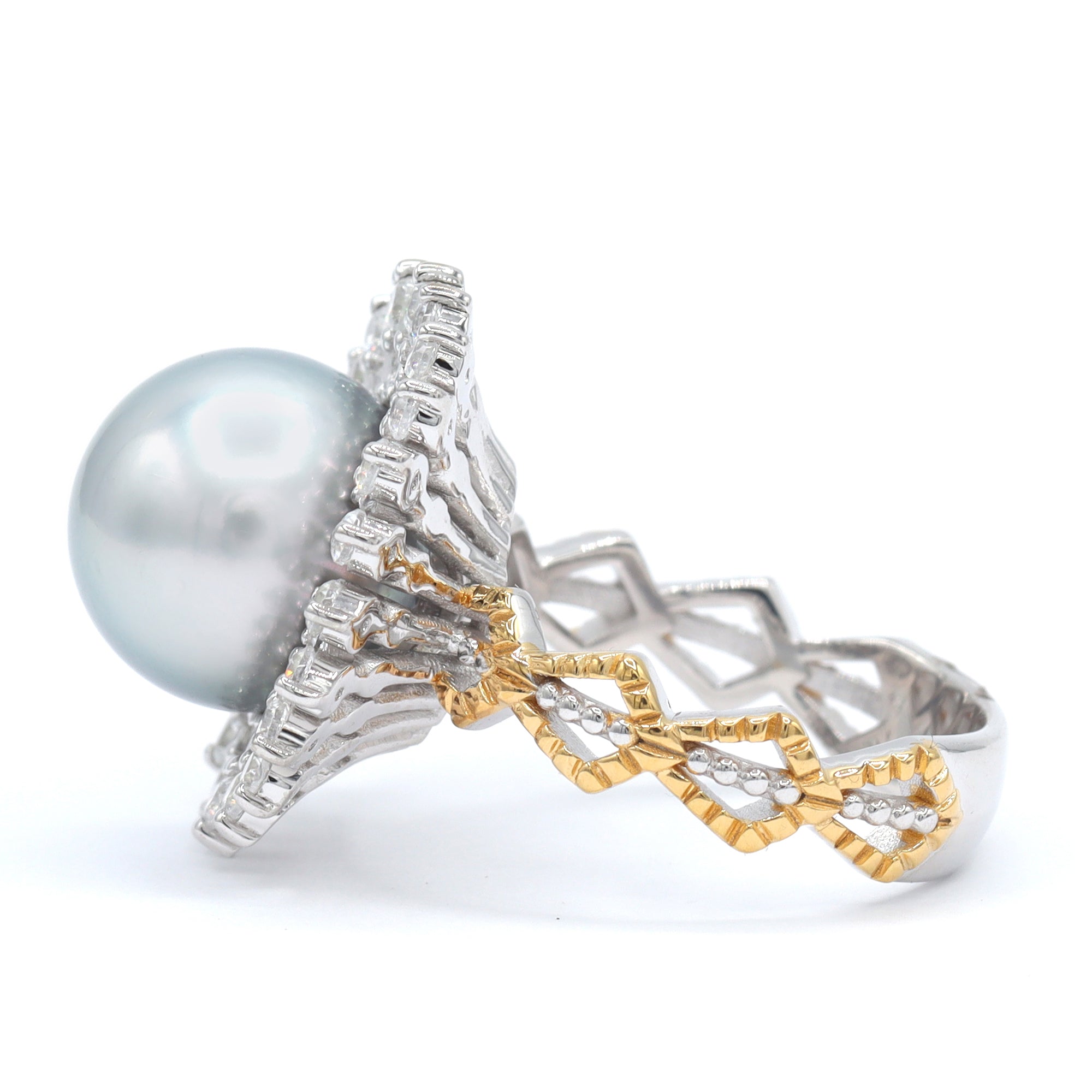 Couture Gems One-of-a-Kind 24K Palladium Silver 2.16ctw Silver Tahitian Pearl & White Zircon Ring