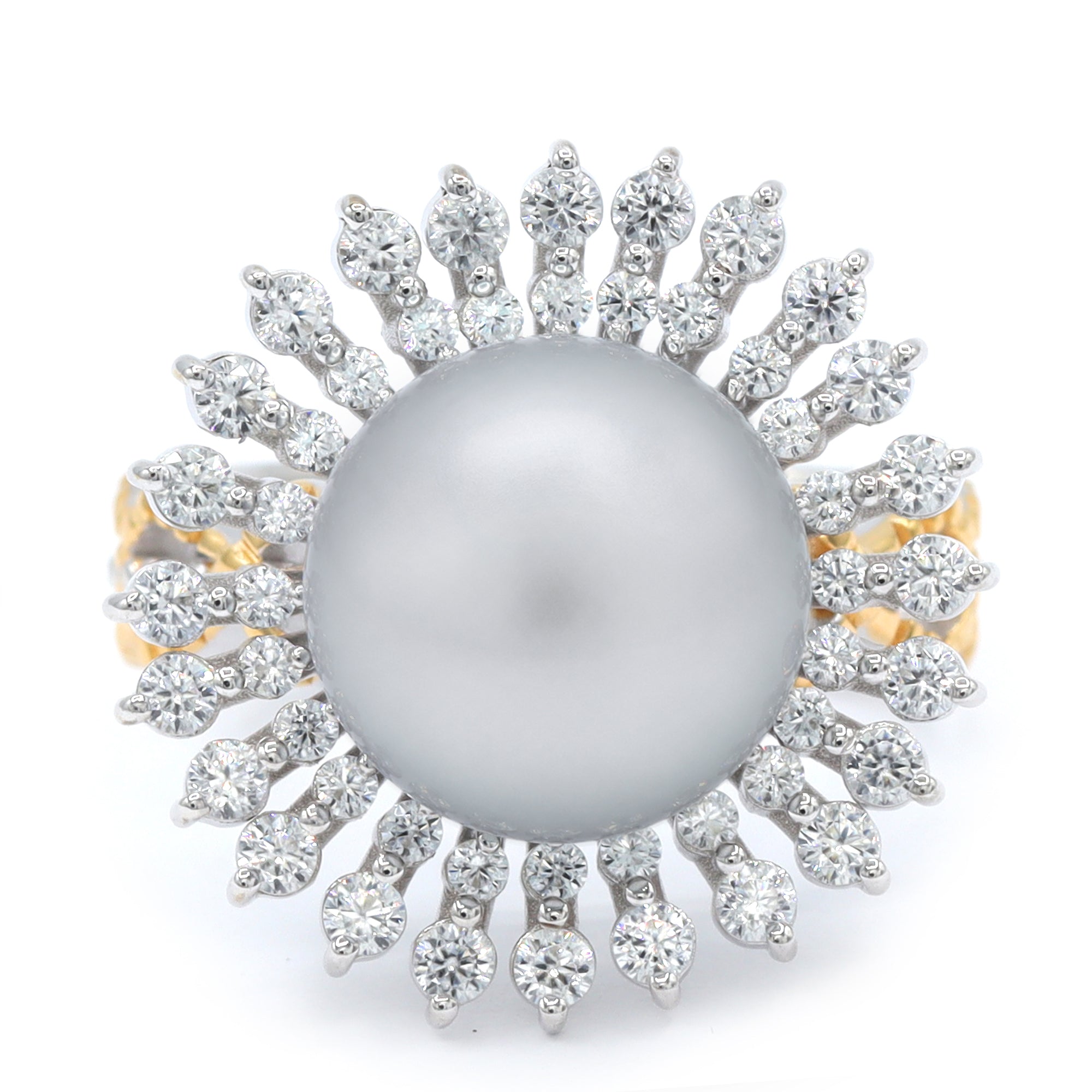 Couture Gems One-of-a-Kind 24K Palladium Silver 2.16ctw Silver Tahitian Pearl & White Zircon Ring
