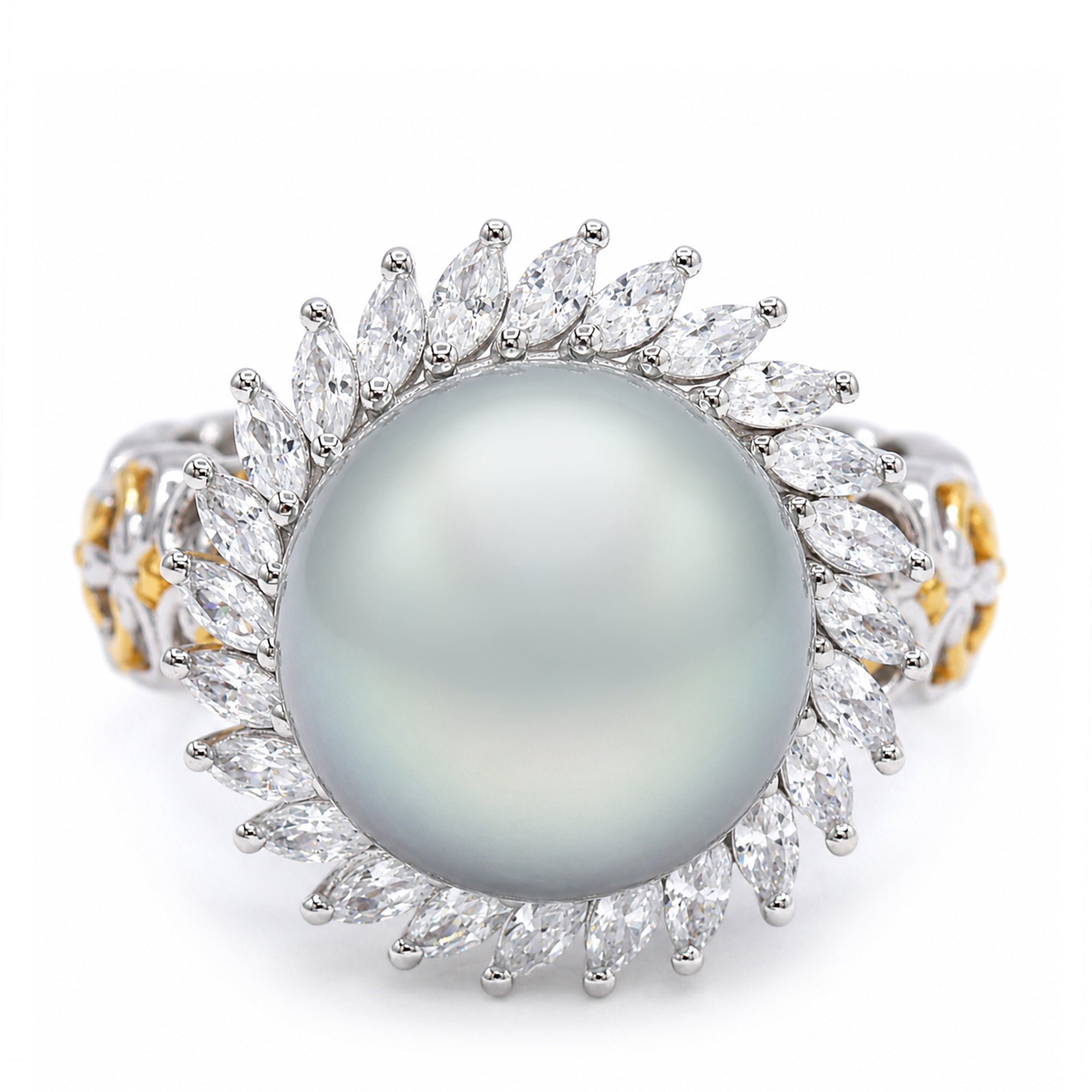 Couture Gems One-of-a-Kind 24K Palladium Silver Silver Tahitian Pearl & White Zircon Ring