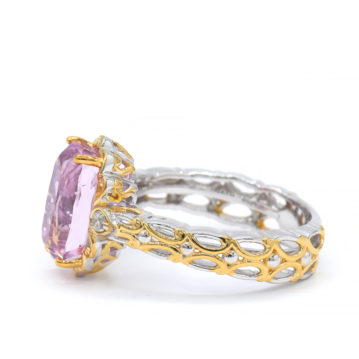 Gems en Vogue One-of-a-Kind 24K Palladium Silver 4.20ctw Pink Kunzite & White Zircon Ring