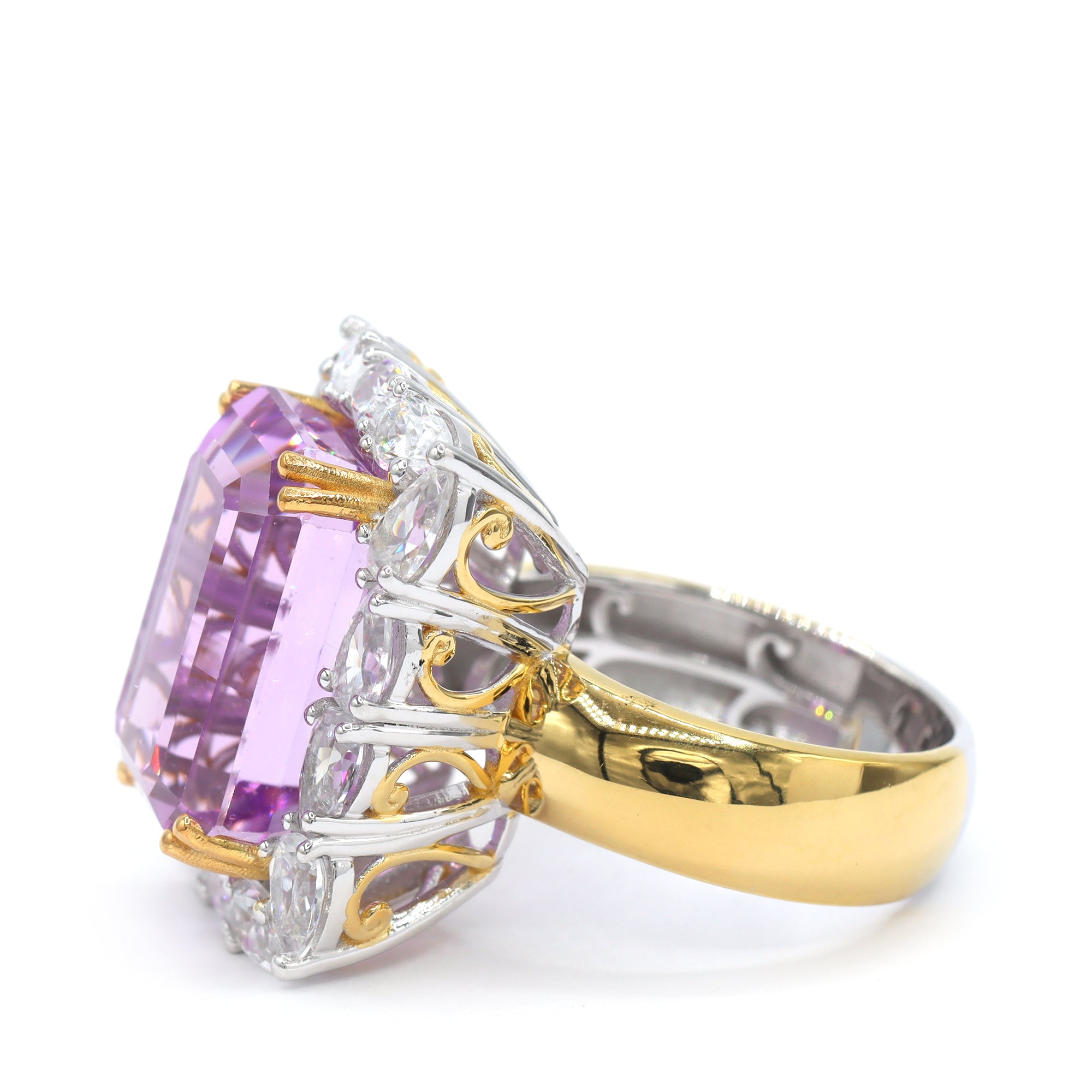 Couture Gems One-of-a-Kind 24K Palladium Silver 22.72ctw Martha Rocha 5A Kunzite & White Zircon Halo Ring