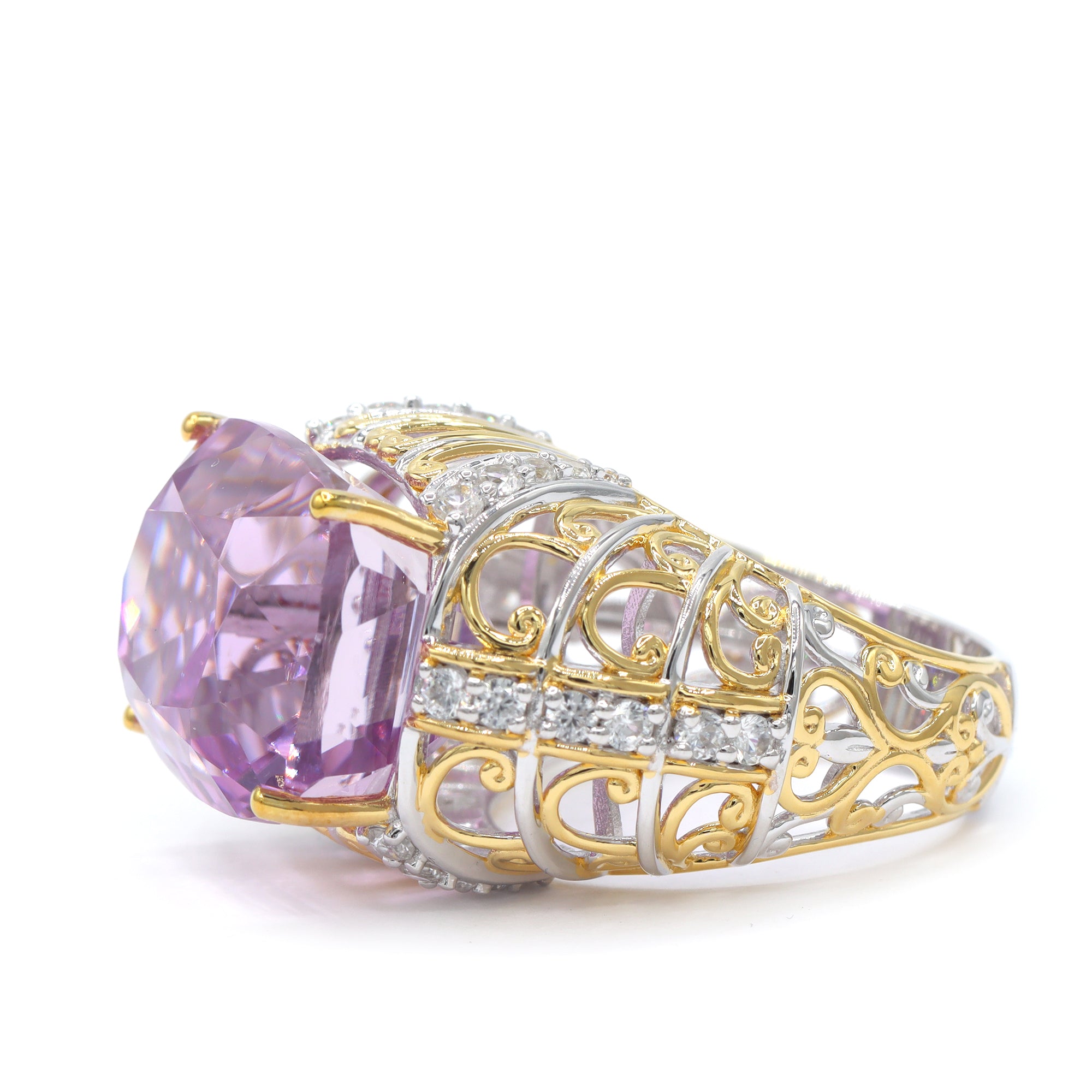 Bague Couture Gems unique en son genre en argent palladium 24K avec kunzite Martha Rocha 5A et zircon blanc de 19,71 ct