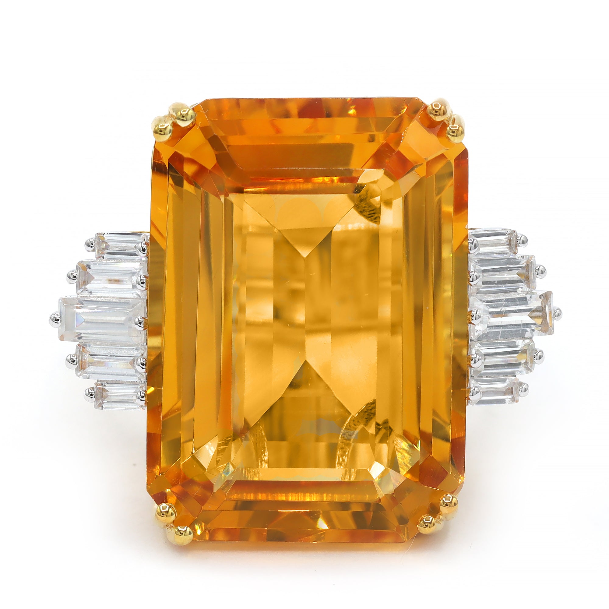 Bague Couture Gems unique en argent palladié 24 carats, citrine de feu 13,42 carats et zircon blanc