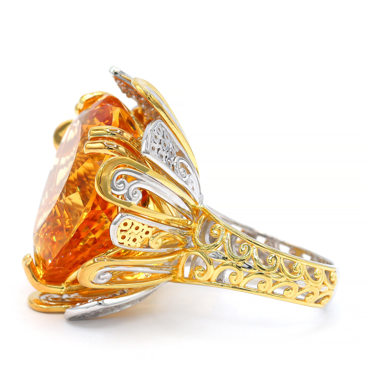 Couture Gems One-of-a-Kind 24K Palladium Silver 41.72ctw Heart Shape Fire Citrine & White Zircon Ring