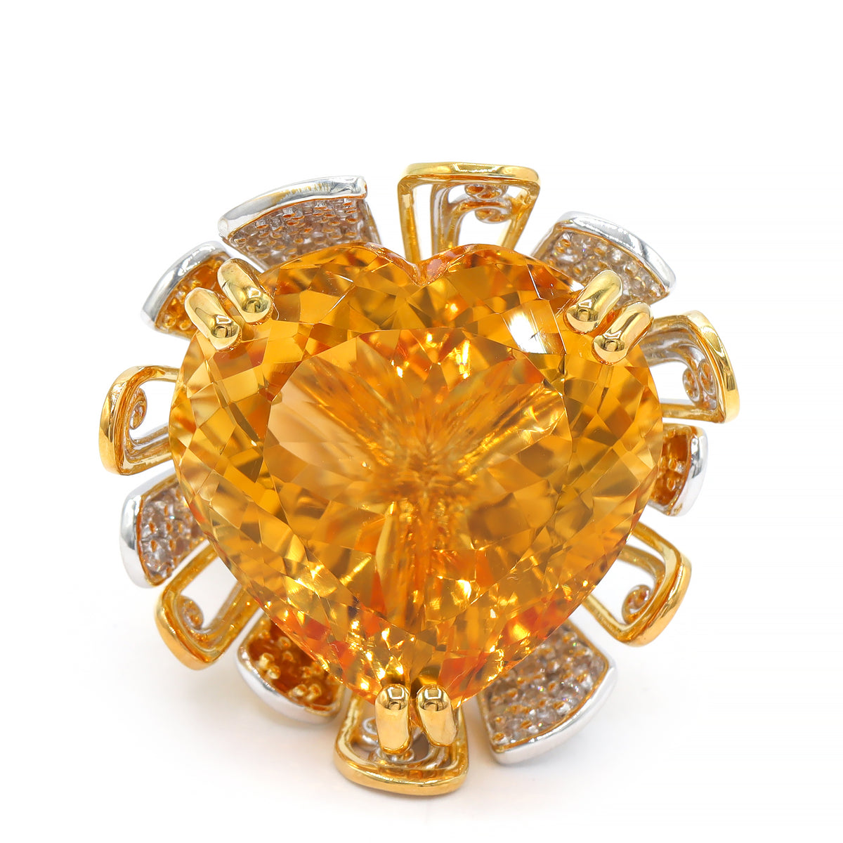 Couture Gems One-of-a-Kind 24K Palladium Silver 41.72ctw Heart Shape Fire Citrine & White Zircon Ring