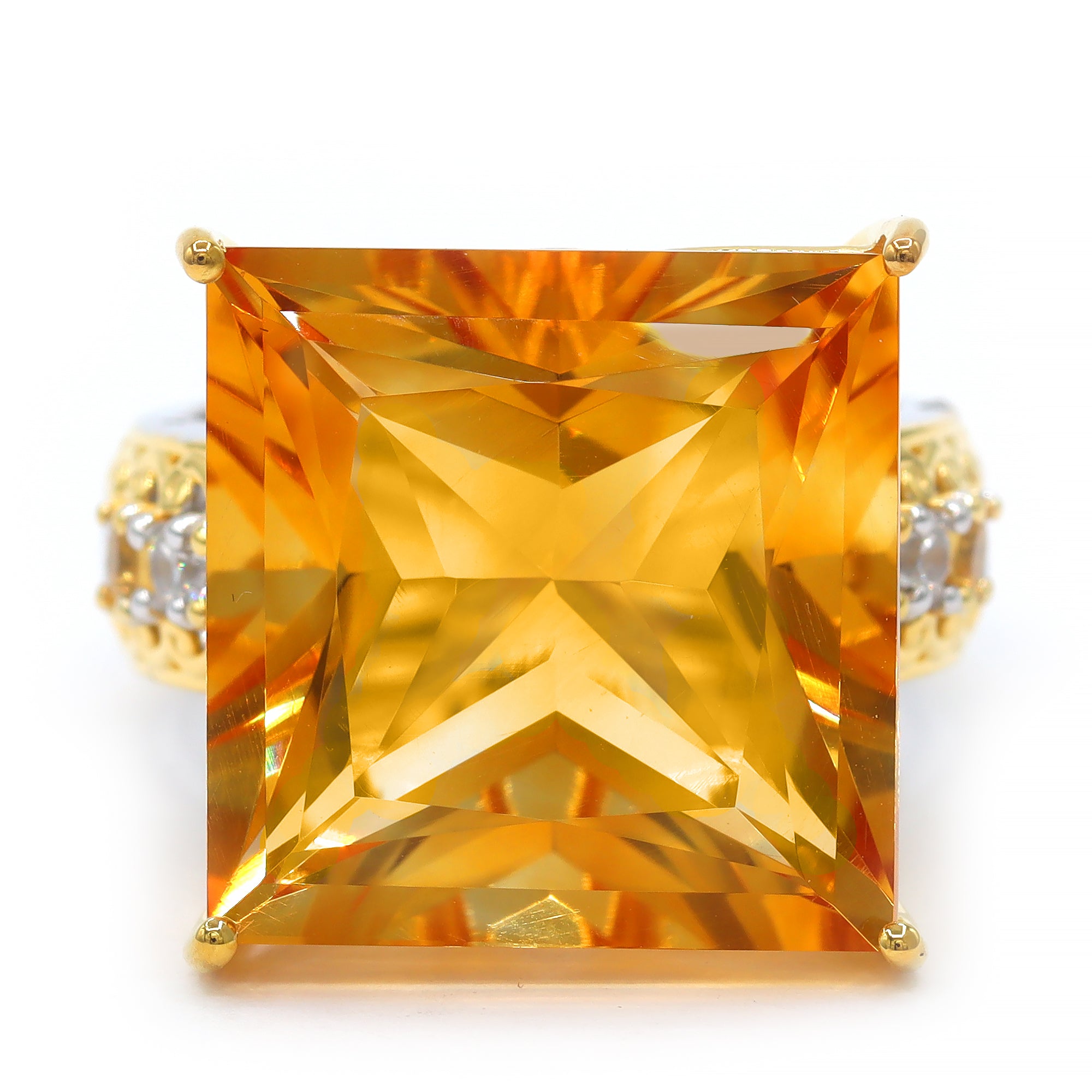 Bague Couture Gems unique en argent palladié 24 carats, citrine de feu 13,42 carats et zircon blanc