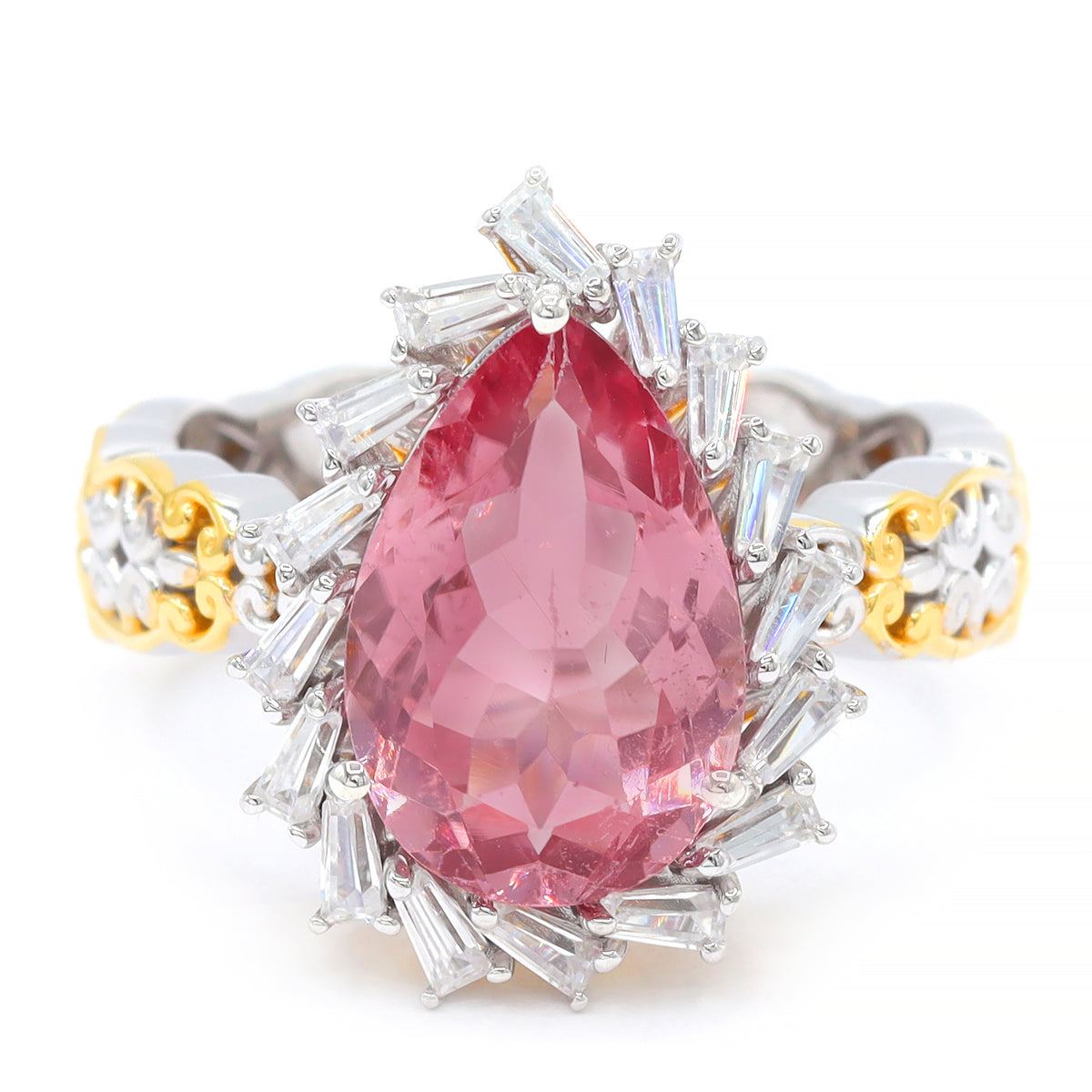 Couture Gems One-of-a-Kind 24K Palladium Silver 5.72ctw Cherry Blossom Pink Tourmaline & White Zircon Ring