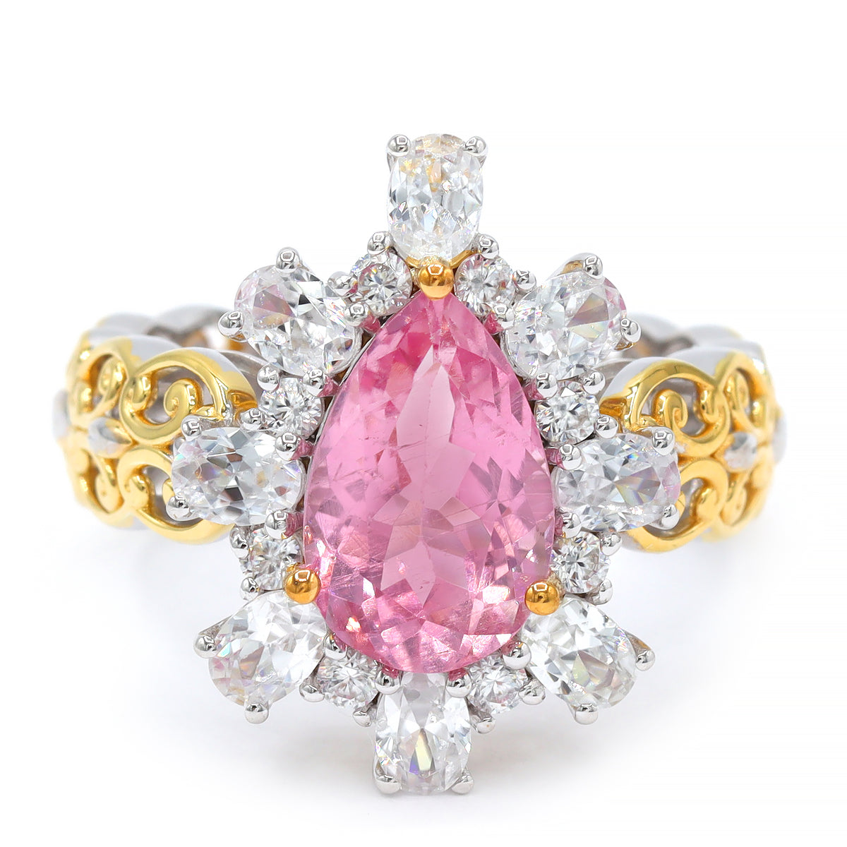 Couture Gems One-of-a-Kind 24K Palladium Silver 5.61ctw Cherry Blossom Pink Tourmaline & White Zircon Ring