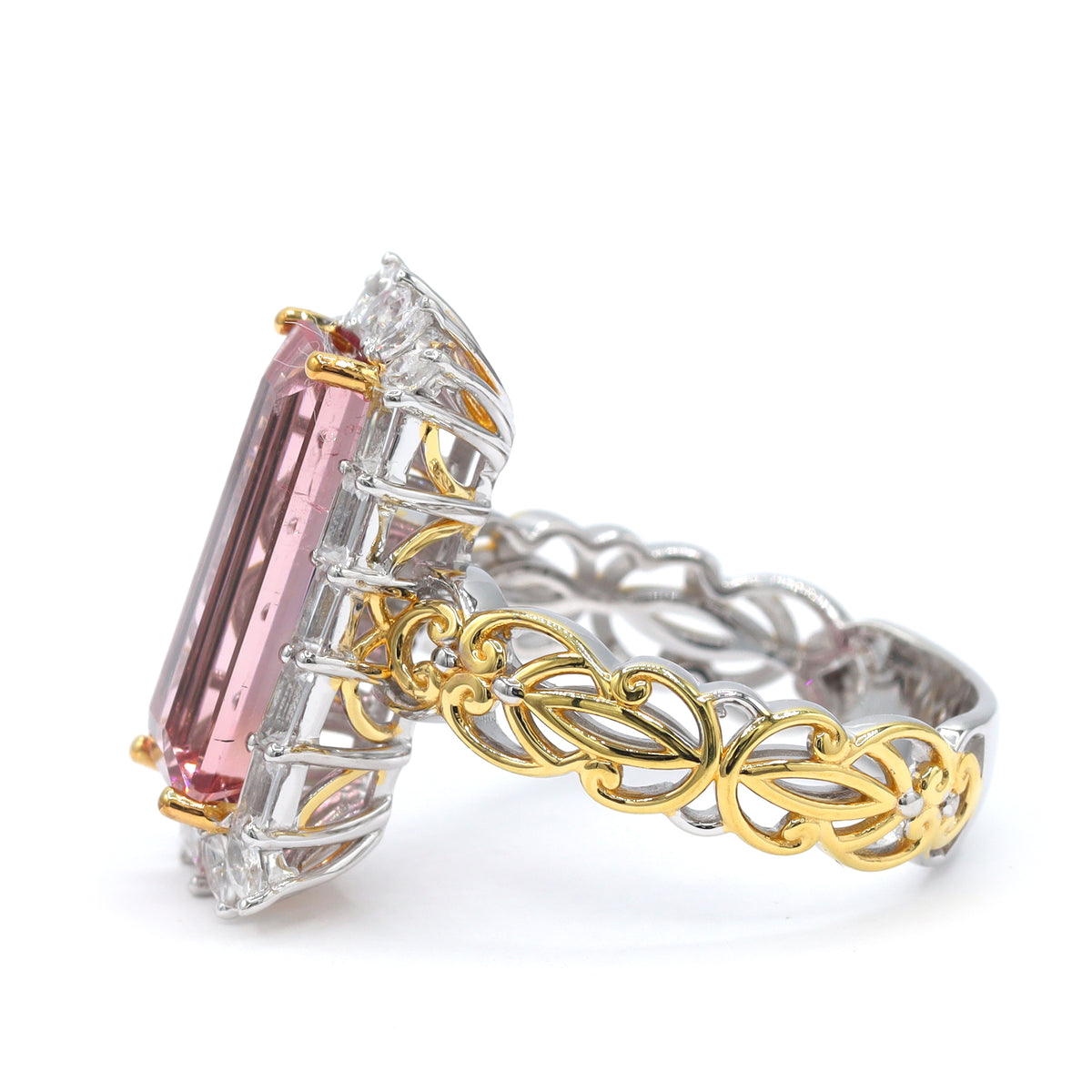 Couture Gems One-of-a-Kind 24K Palladium Silver 6.12ctw Cherry Blossom Pink Tourmaline & White Zircon Ring