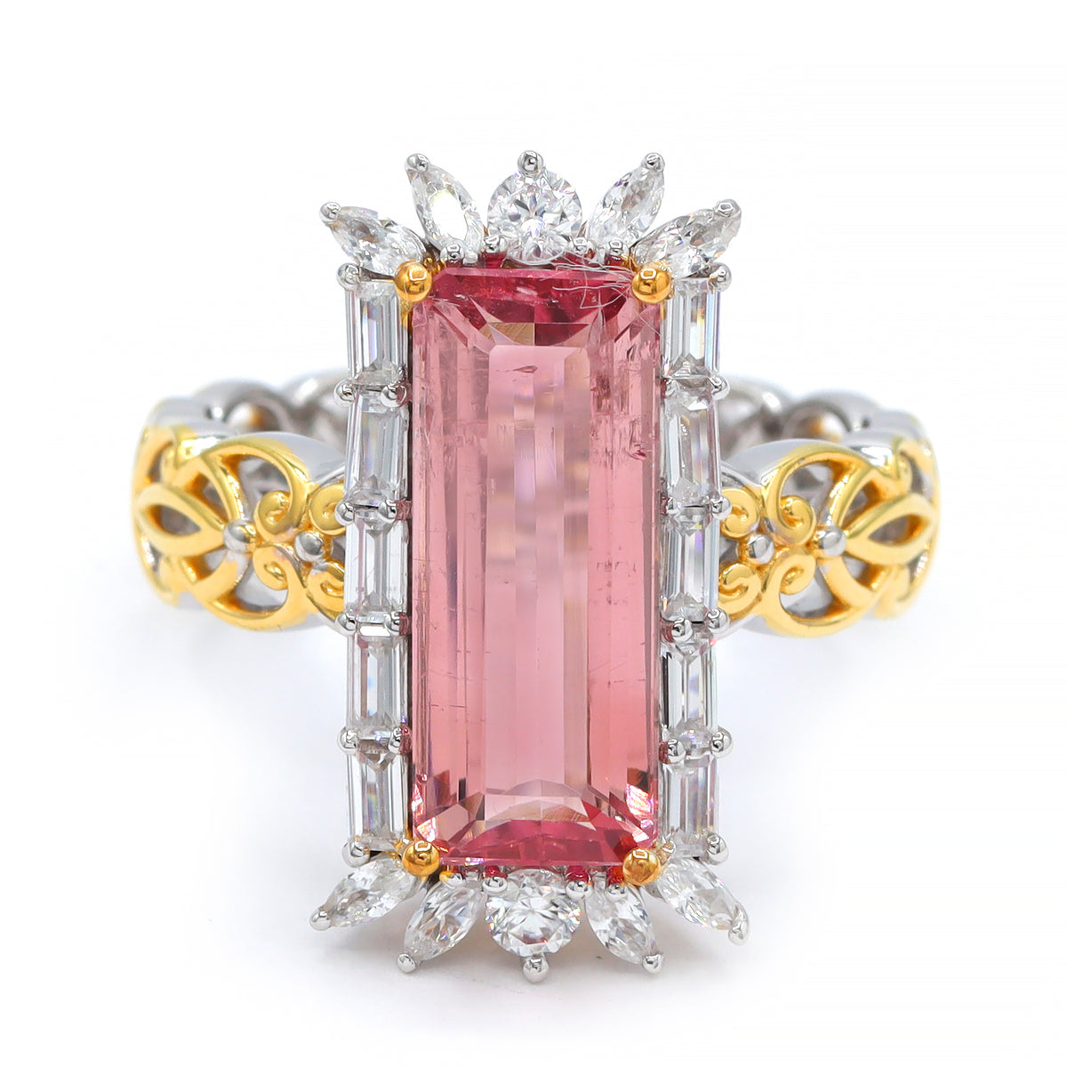Couture Gems One-of-a-Kind 24K Palladium Silver 6.12ctw Cherry Blossom Pink Tourmaline & White Zircon Ring