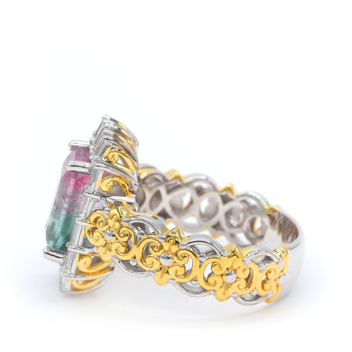 Couture Gems One-of-a-Kind 24K Palladium Silver 5.49ctw Bi-Color Tourmaline & White Zircon Ring