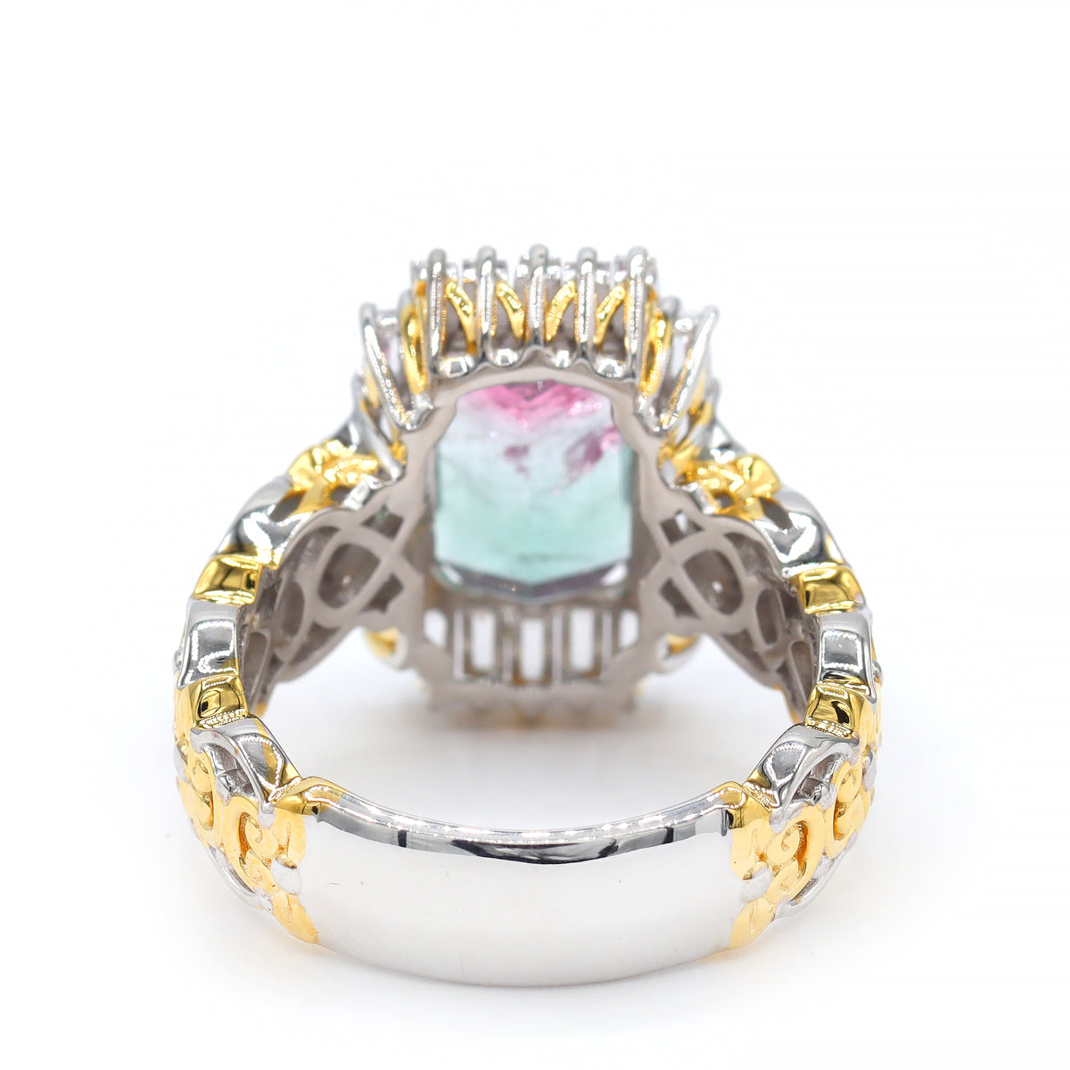 Bague Couture Gems unique en argent palladié 24 carats, tourmaline bleu indigo et zircon blanc de 5,06 carats