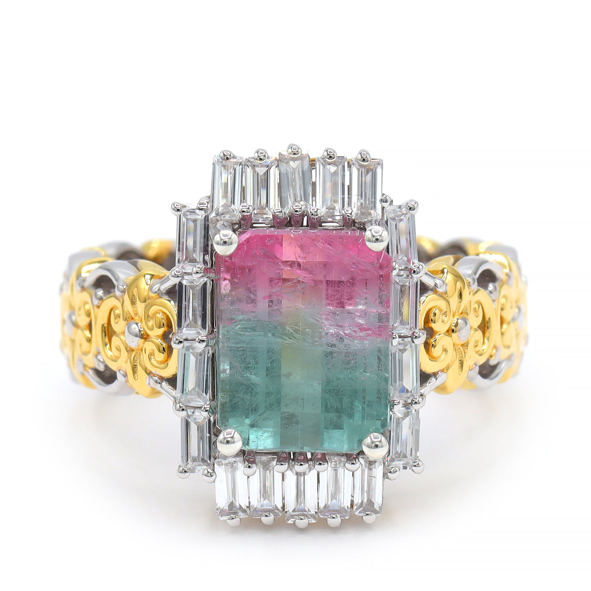 Couture Gems One-of-a-Kind 24K Palladium Silver 5.49ctw Bi-Color Tourmaline & White Zircon Ring