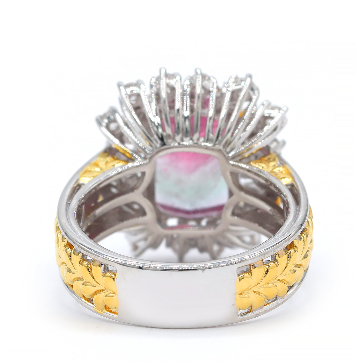 Couture Gems One-of-a-Kind 24K Palladium Silver 6.54ctw Bi-Color Tourmaline & White Zircon Halo Ring