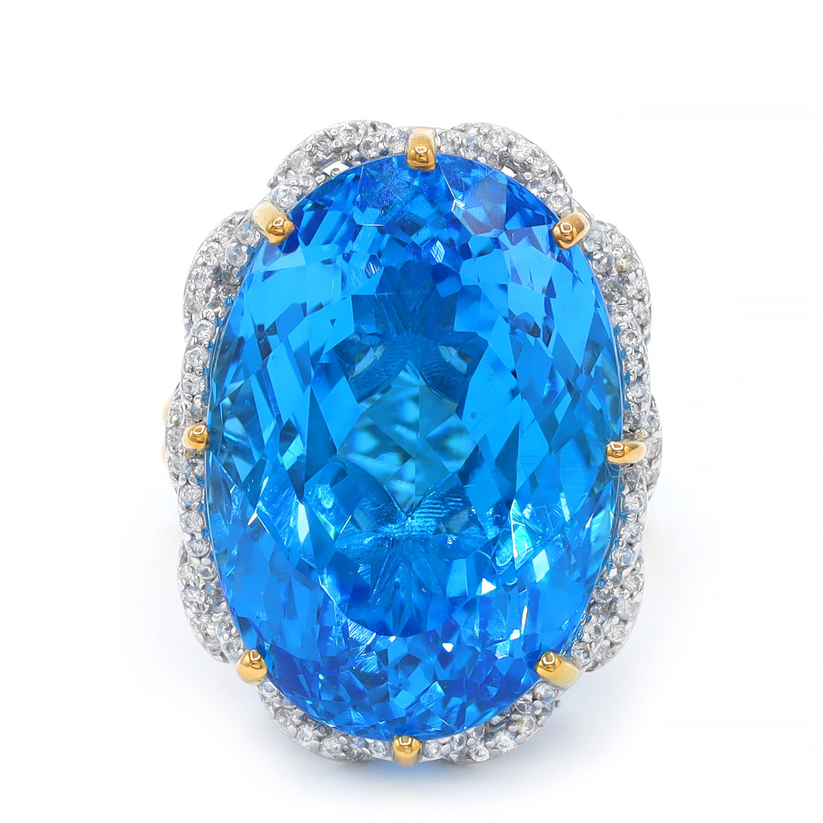 Couture Gems One-of-a-Kind 24K Palladium Silver 56.32ctw Kashmir Blue Topaz & White Zircon Honker Ring