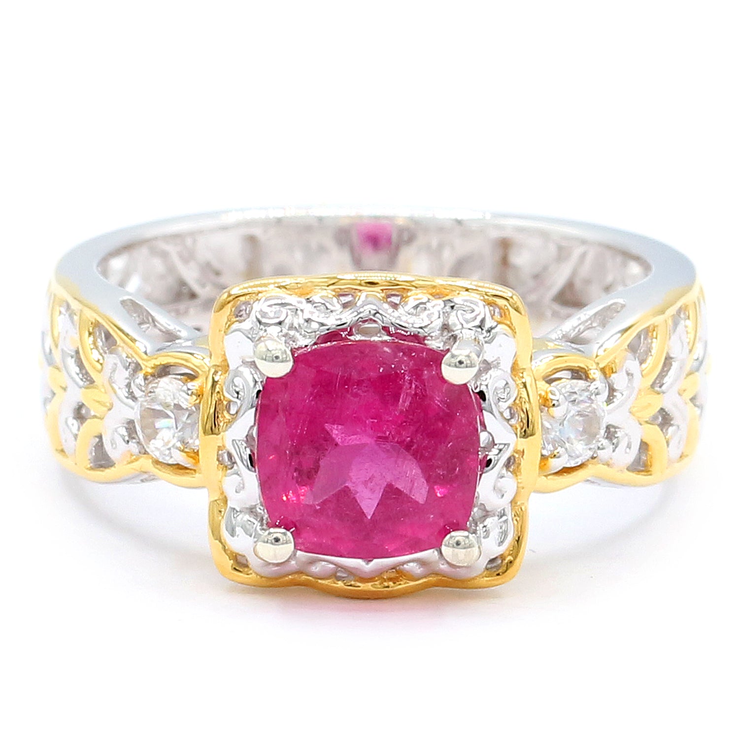 Gems en Vogue 1.63ctw Cushion Rubellite & White Zircon Ring