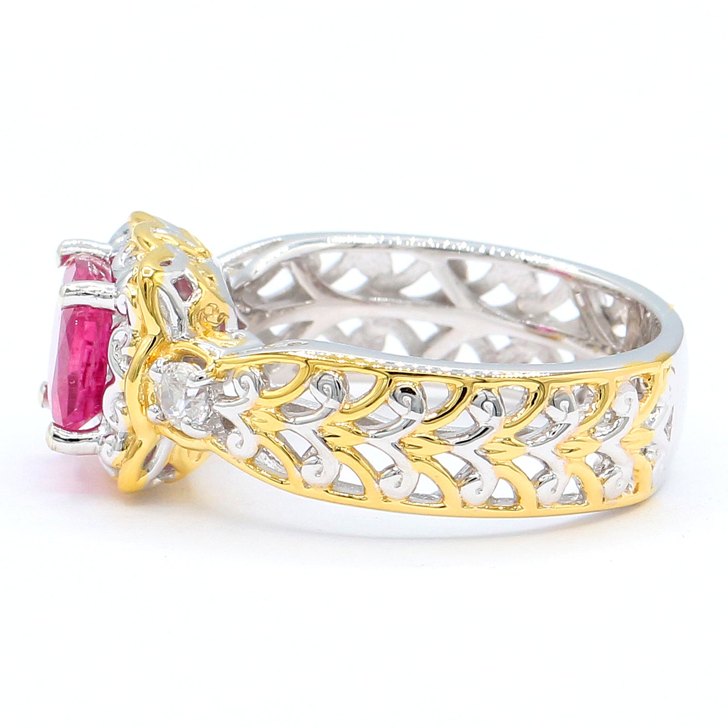 Gems en Vogue 1.63ctw Cushion Rubellite & White Zircon Ring