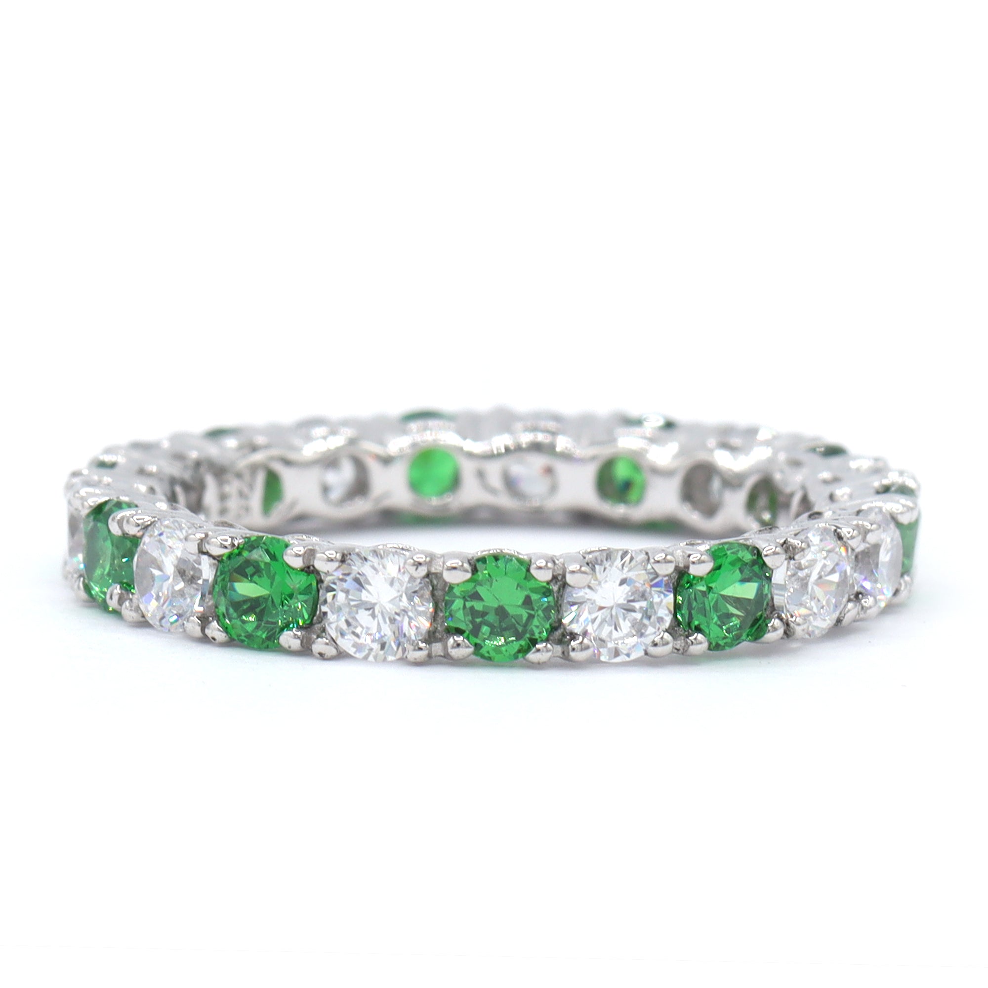 Signity Sterling Silver Created Emerald & Cubic Zirconia Eternity Band Ring CANNOT BE RESIZED