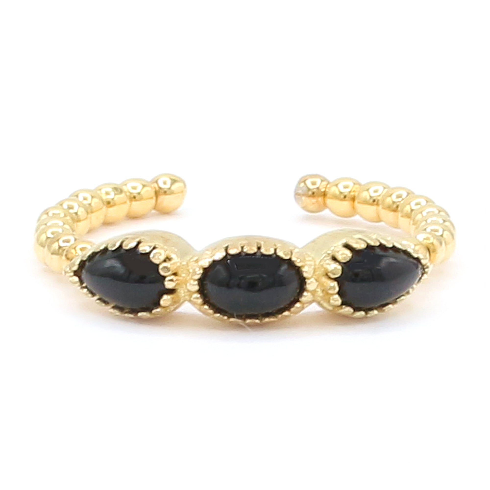 Hall of Jewels Black Onyx Beaded Flexible Band Ring