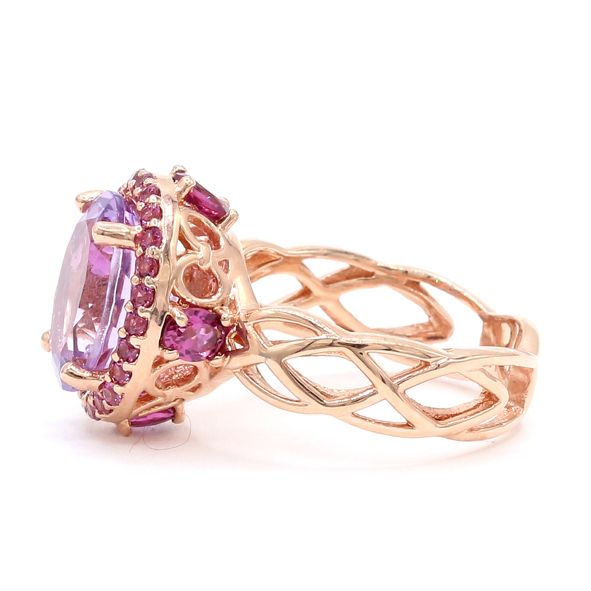 Hall of Jewels 6.06ctw Pink Amethyst & Rhodolite Garnet Halo Ring