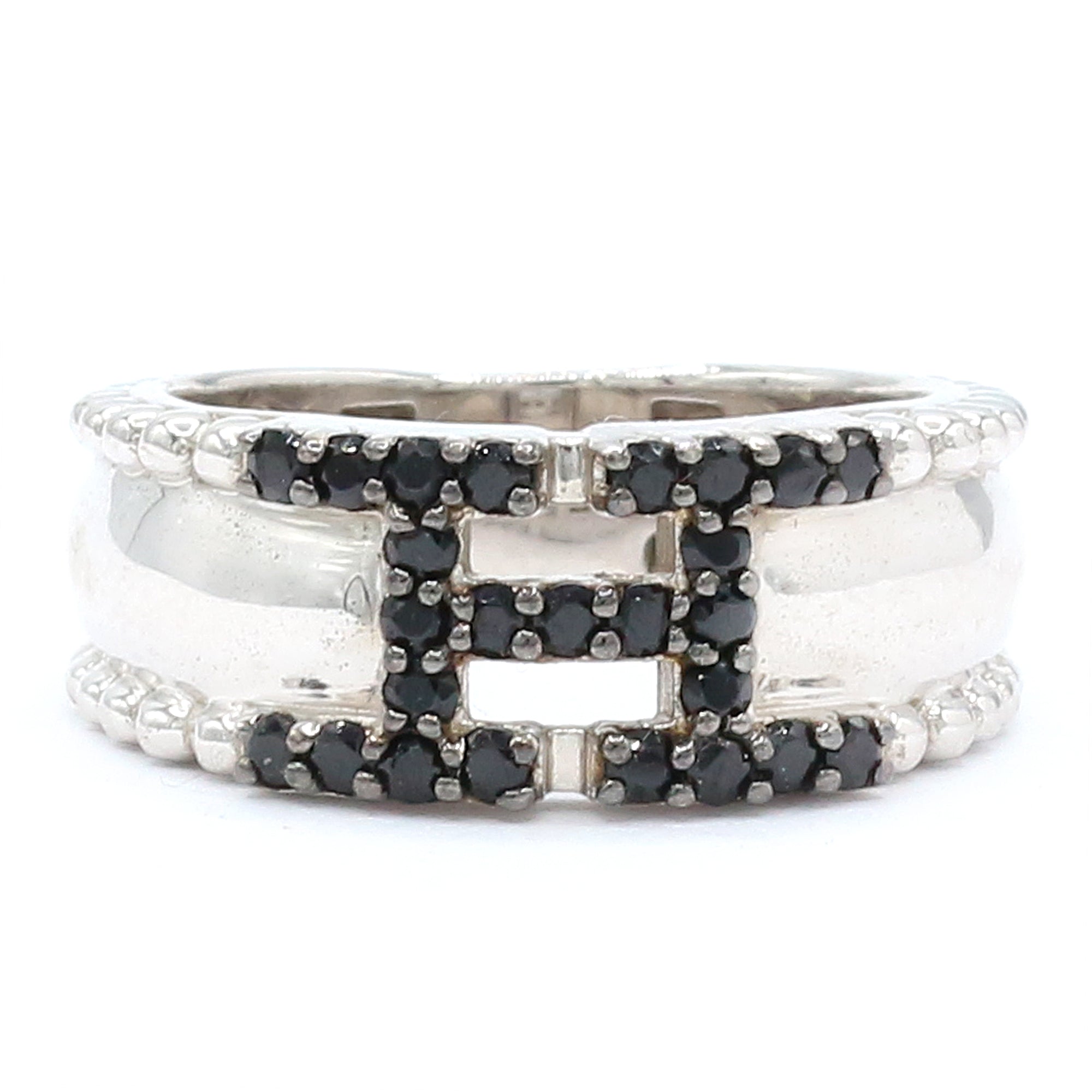 Hall of Jewels 0.50ctw Black Spinel "H" Signature Bead Edge Band Ring
