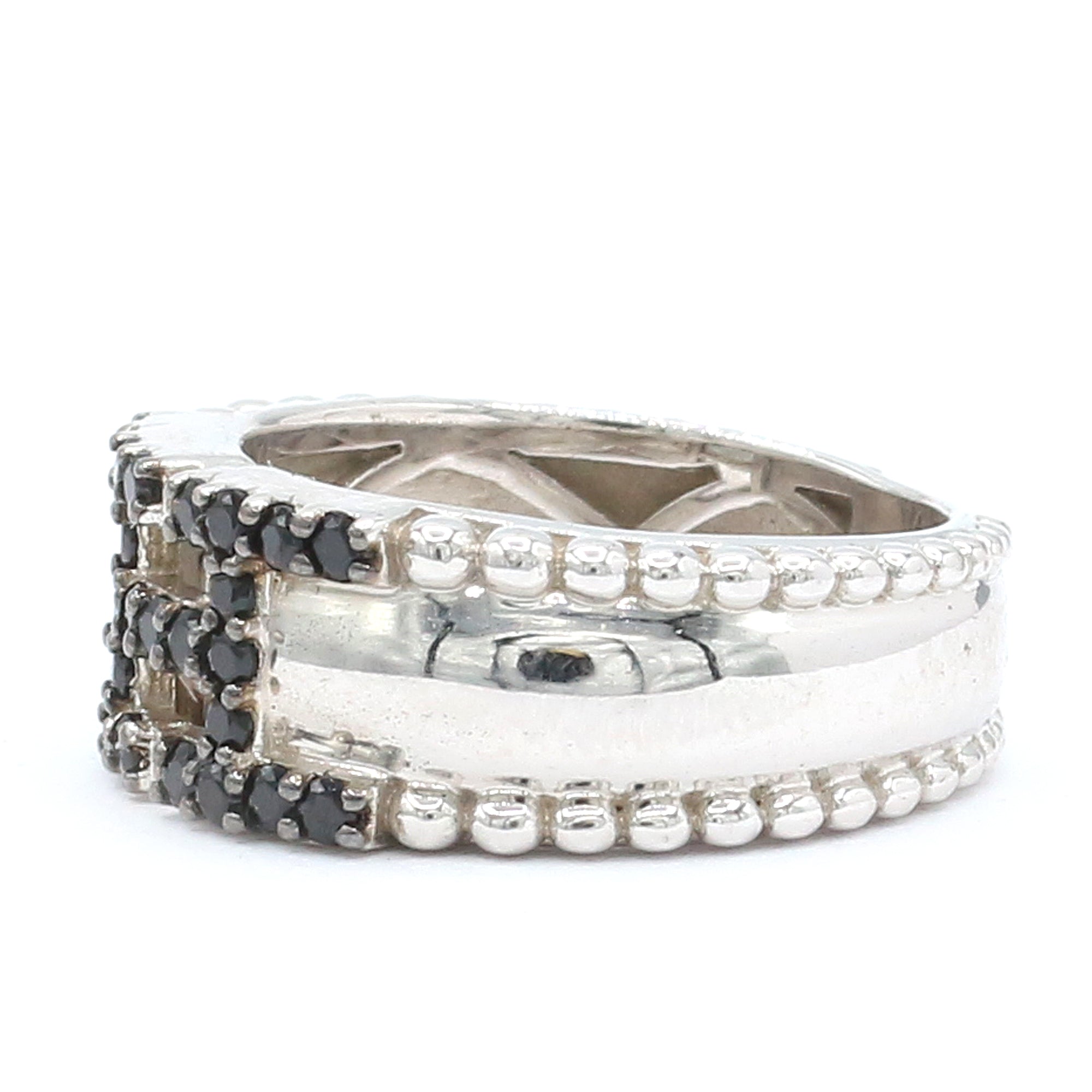 Hall of Jewels 0.50ctw Black Spinel "H" Signature Bead Edge Band Ring