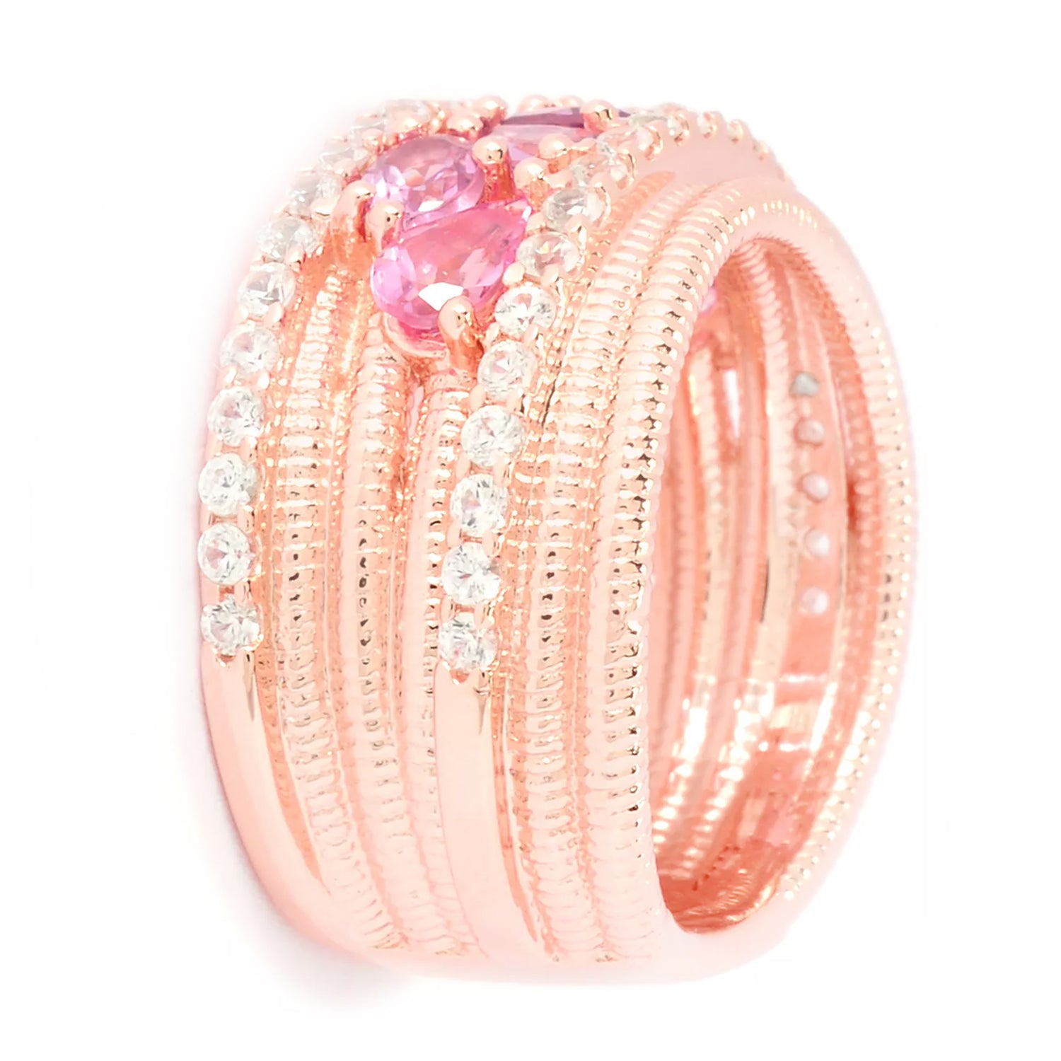 Hall of Jewels 2.39ctw Pink Spinel & White Zircon Highway Ring