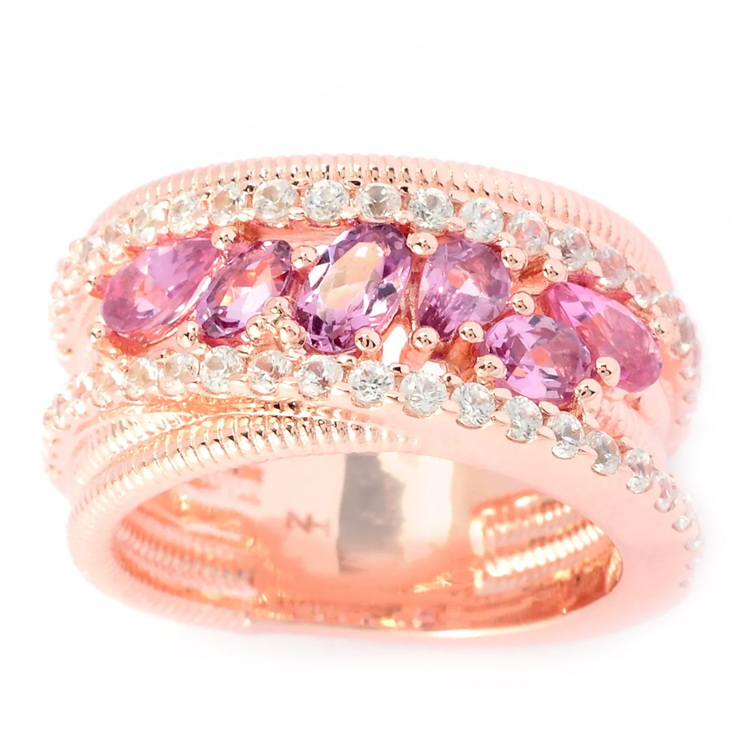 Hall of Jewels 2.39ctw Pink Spinel & White Zircon Highway Ring