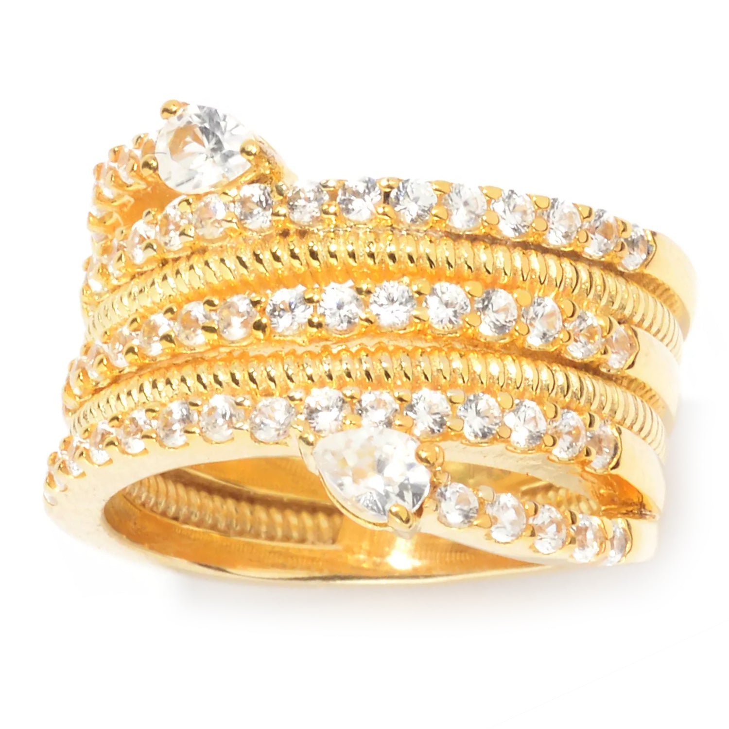 Hall of Jewels 1.82ctw Pear & Round White Zircon Multi Row Ring