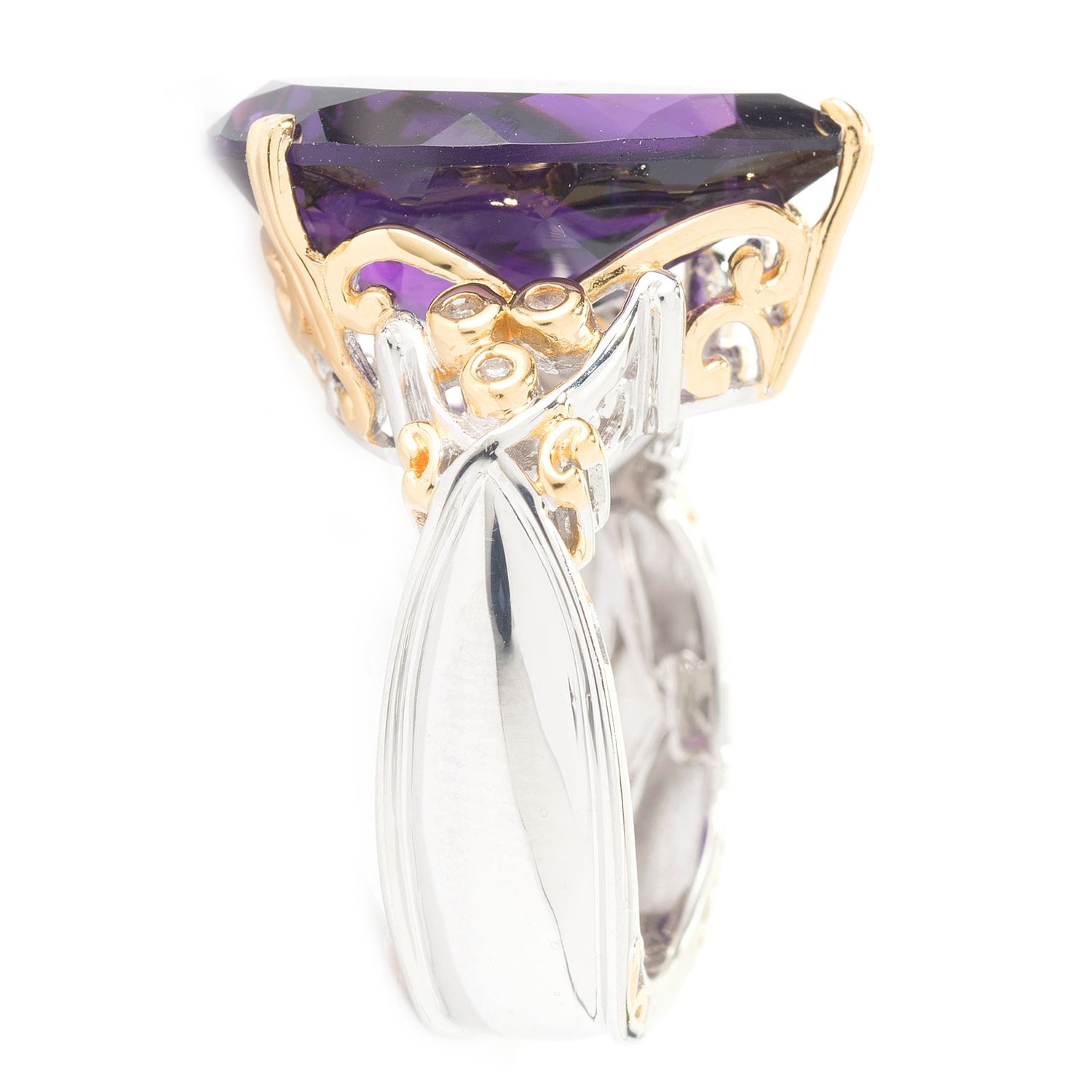 Gems en Vogue 9.95ctw African Amethyst, Pink Tourmaline & Diamond Ring