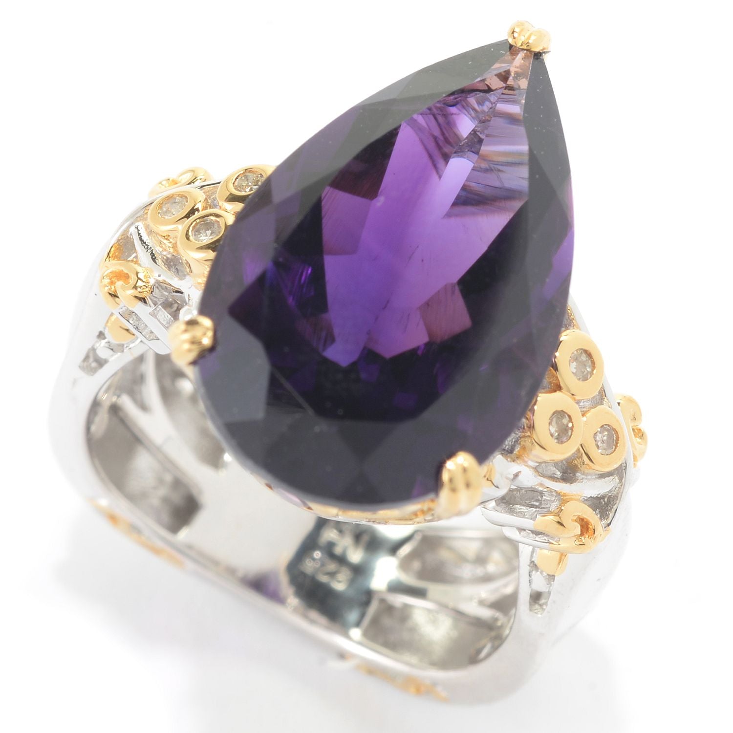 Gems en Vogue 9.95ctw African Amethyst, Pink Tourmaline & Diamond Ring