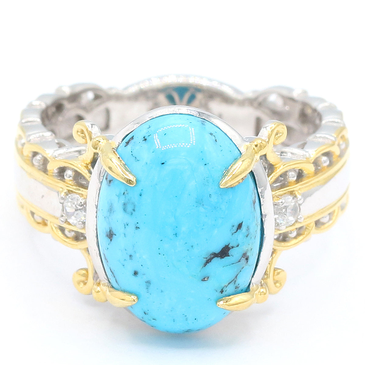 Gems en Vogue 24K Palladium Silver Spiderweb Turquoise & White Zircon Ring