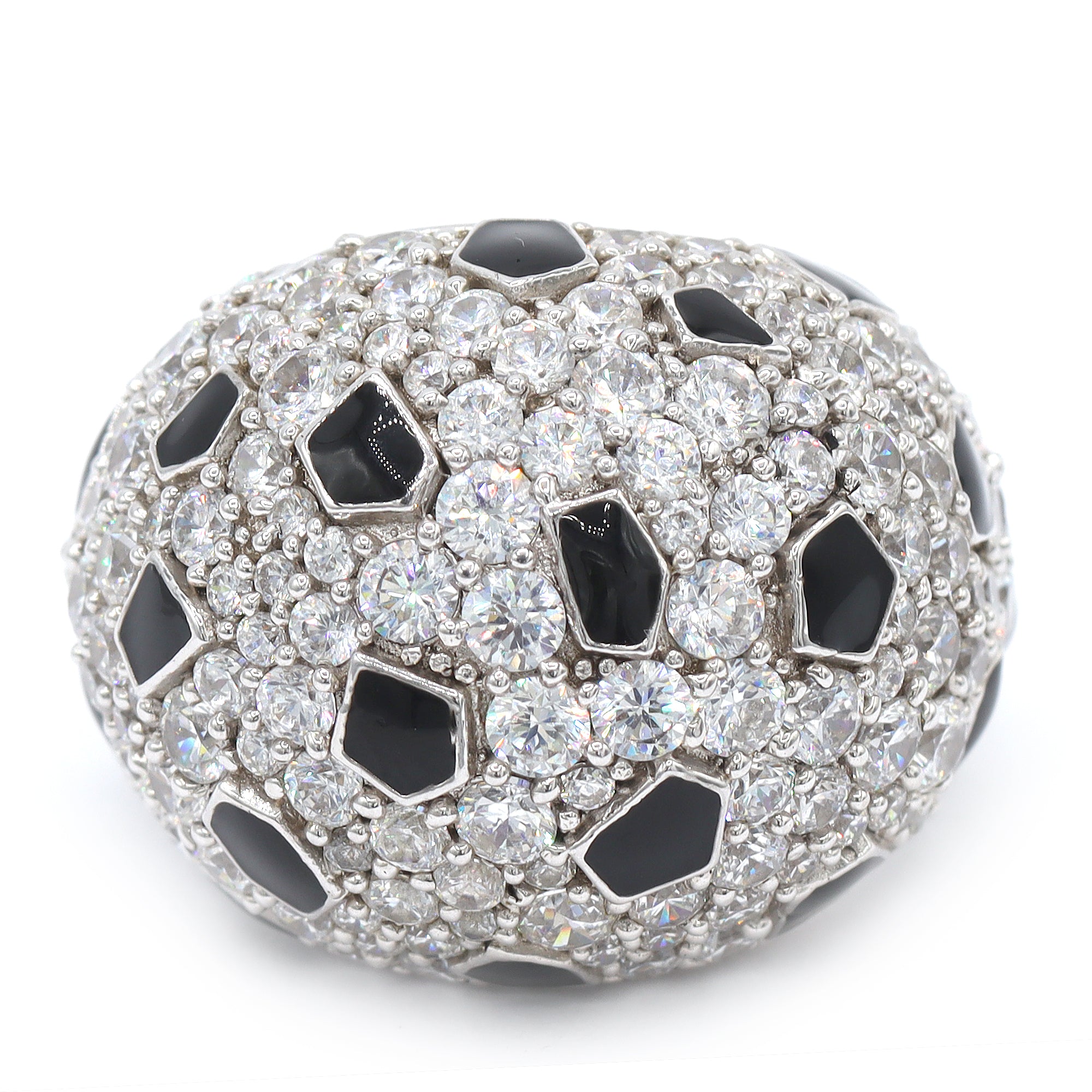 Signity Sterling Silver Cubic Zirconia & Black Enamel Dome Ring CANNOT BE RESIZED