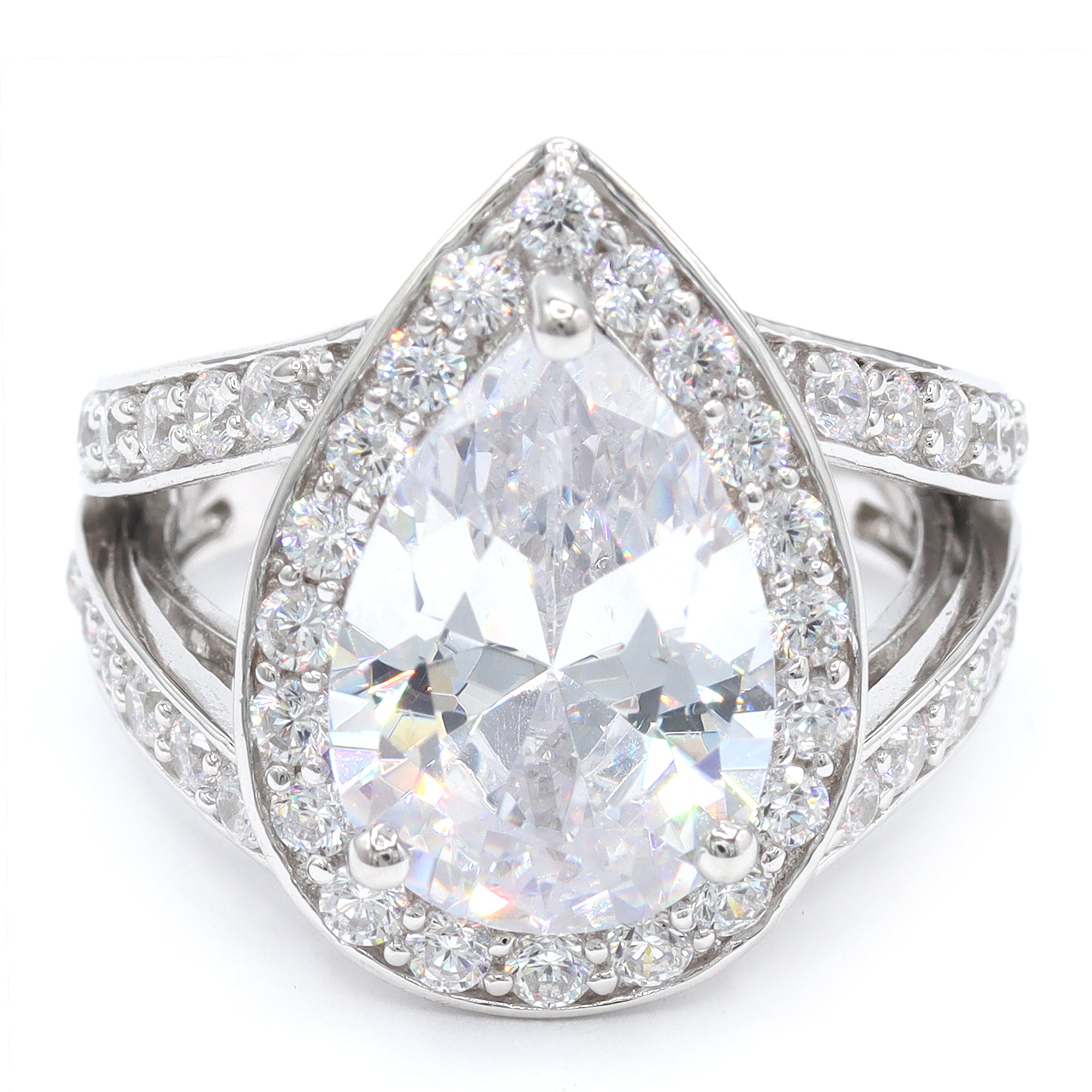 Signity Sterling Silver Pear Shape Cubic Zirconia Halo Ring CANNOT BE RESIZED